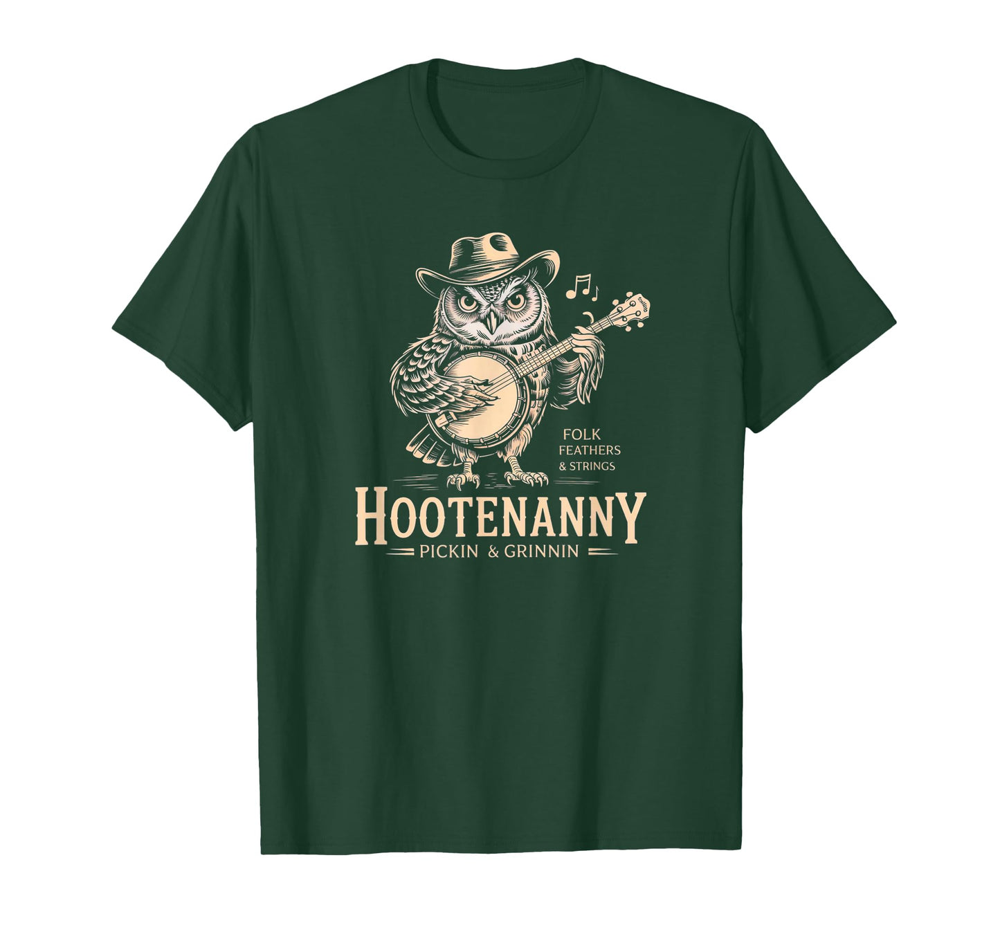 Hootenanny Owl Playing Banjo Country Guitar Music T-Shirt