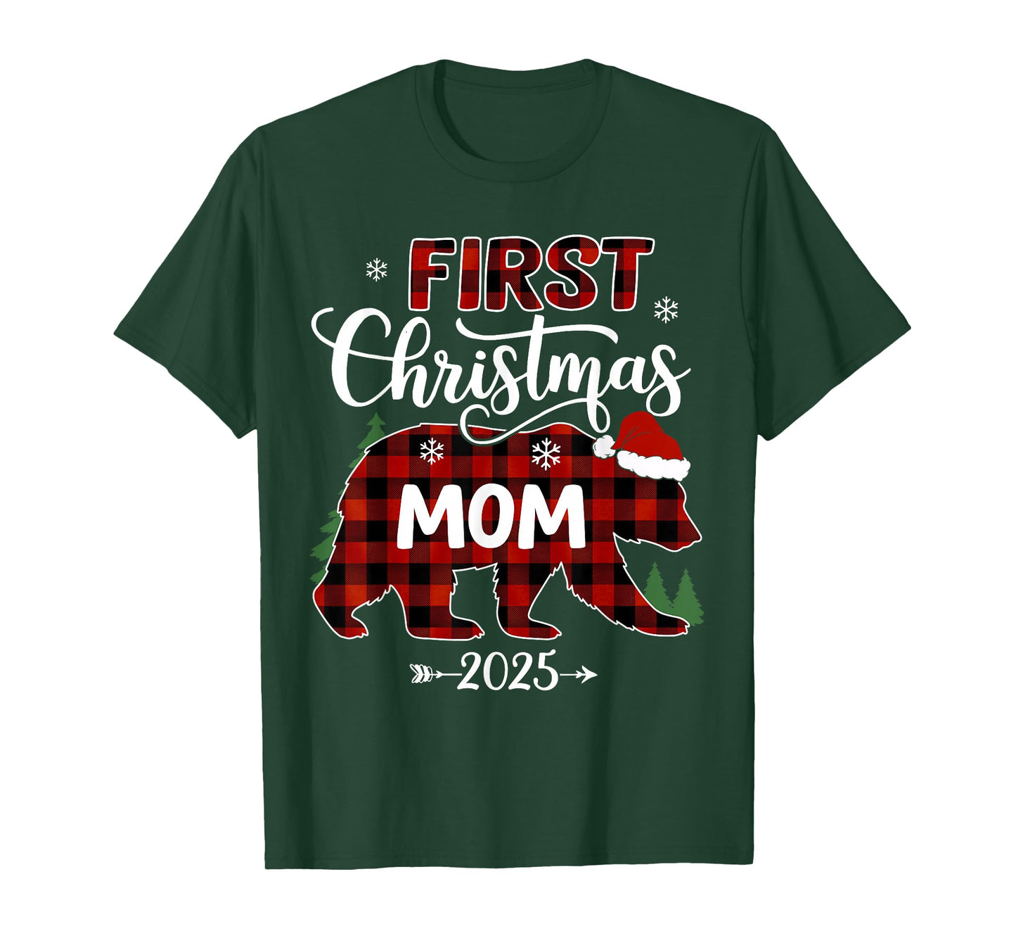 Pregnancy First Christmas Mom Red Plaid Bear Santa 2025 T-Shirt