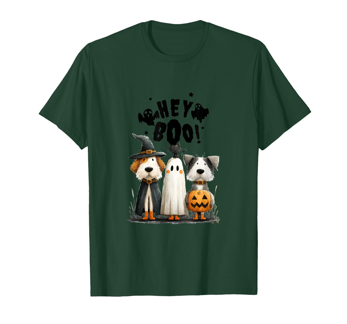 Whimsical Halloween Cat and Dog in Costume Design T-Shirt