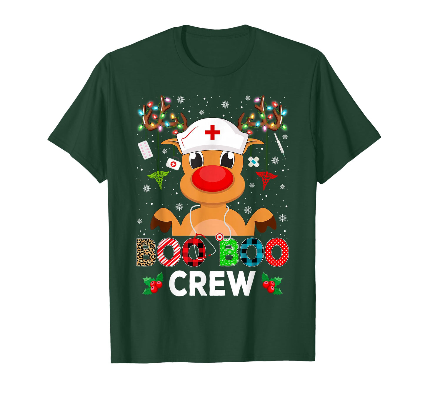 Nurse Boo Crew Reindeer Nurse Christmas Pajamas T-Shirt