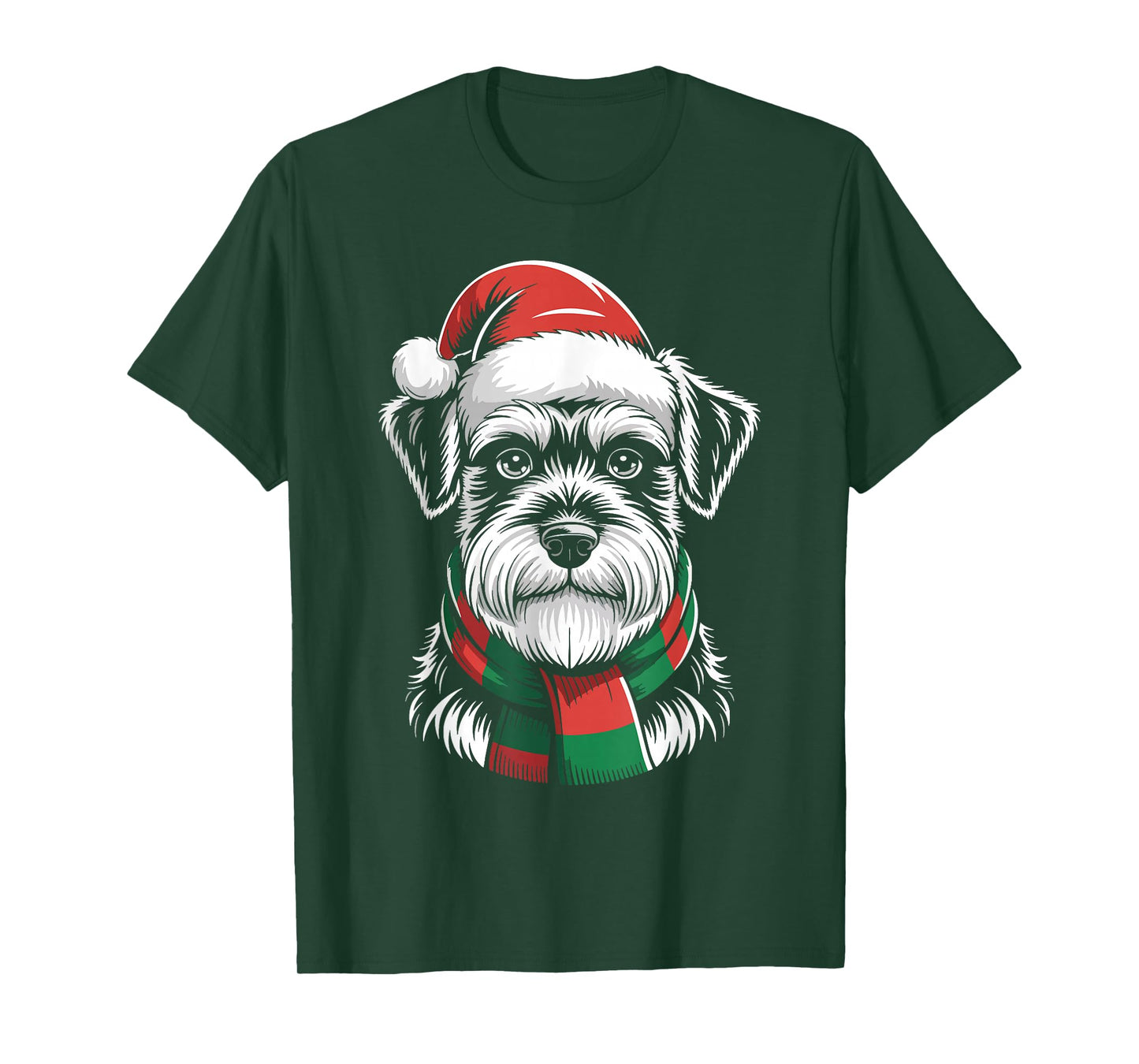Schnauzer Dog Xmas Santa Hat Scarf Christmas Costume T-Shirt