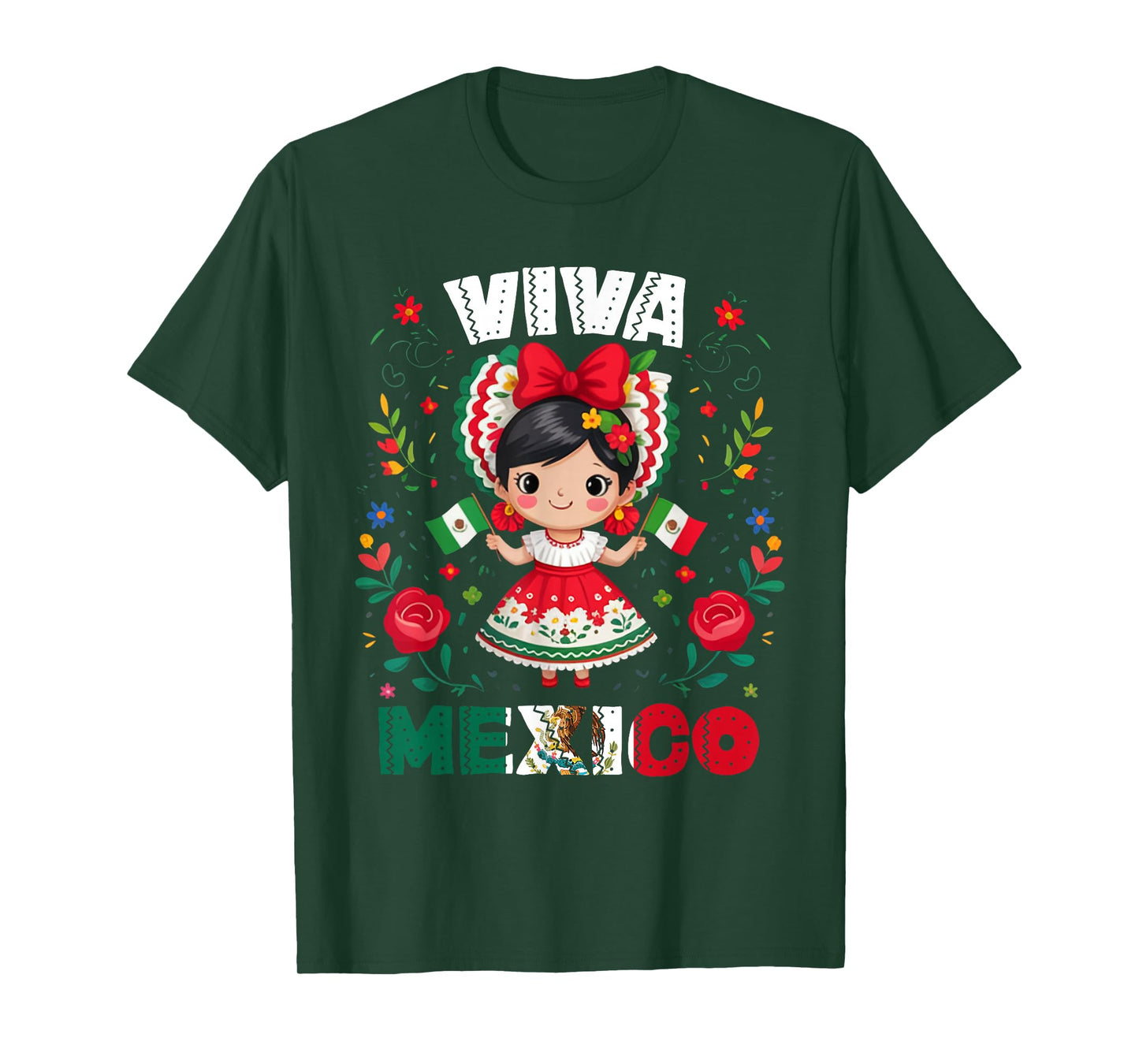 Viva Mexico Mexican Girl Flag Independence Day Girls Kids T-Shirt