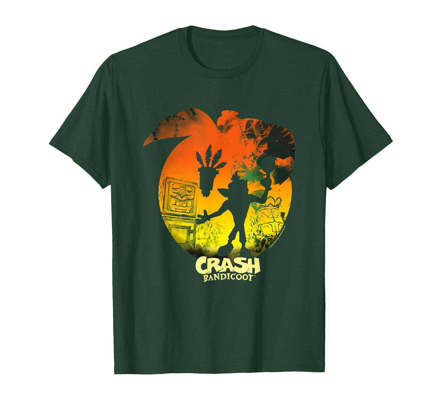 Crash Bandicoot & Aku Aku Silhouettes Distressed T-Shirt, Small, Black