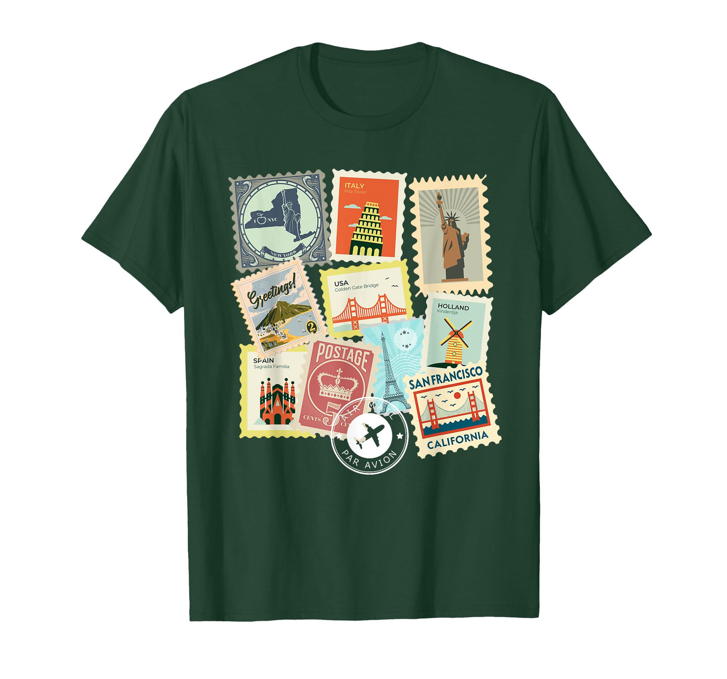 Vintage Travel Postage Stamps Vacation Philatelic T-Shirt