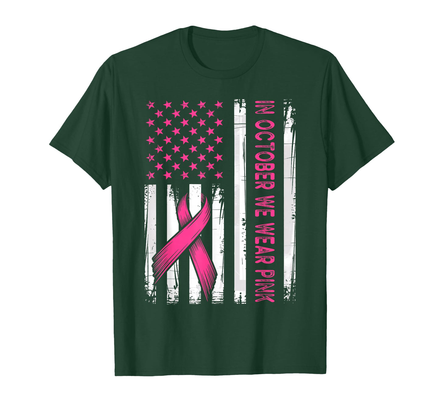 in October We Wear Pink Vintage American Flag T-Shirt