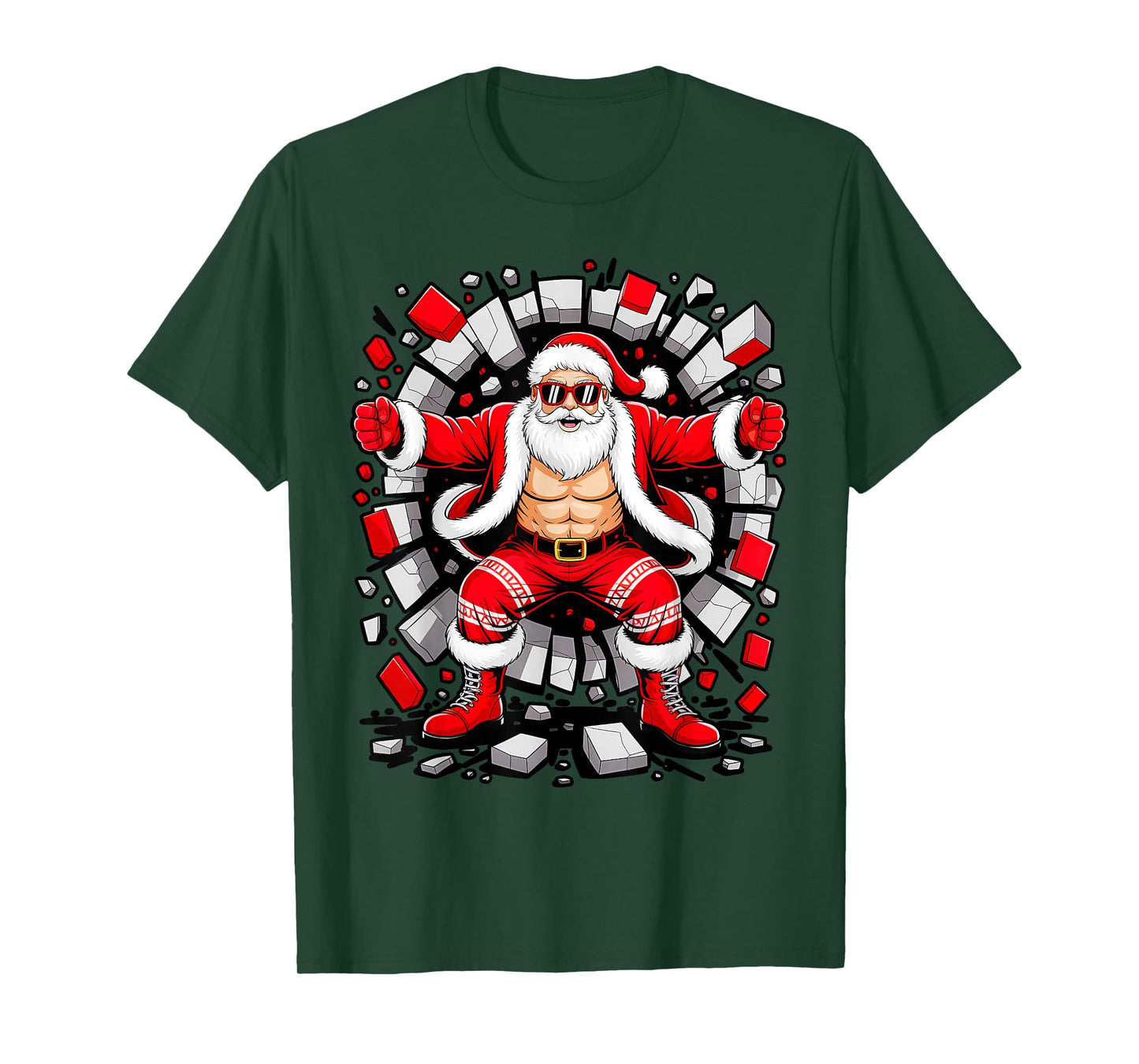 Santa Breaking Through Wall Xmas in July Boys Ugly Christmas T-Shirt