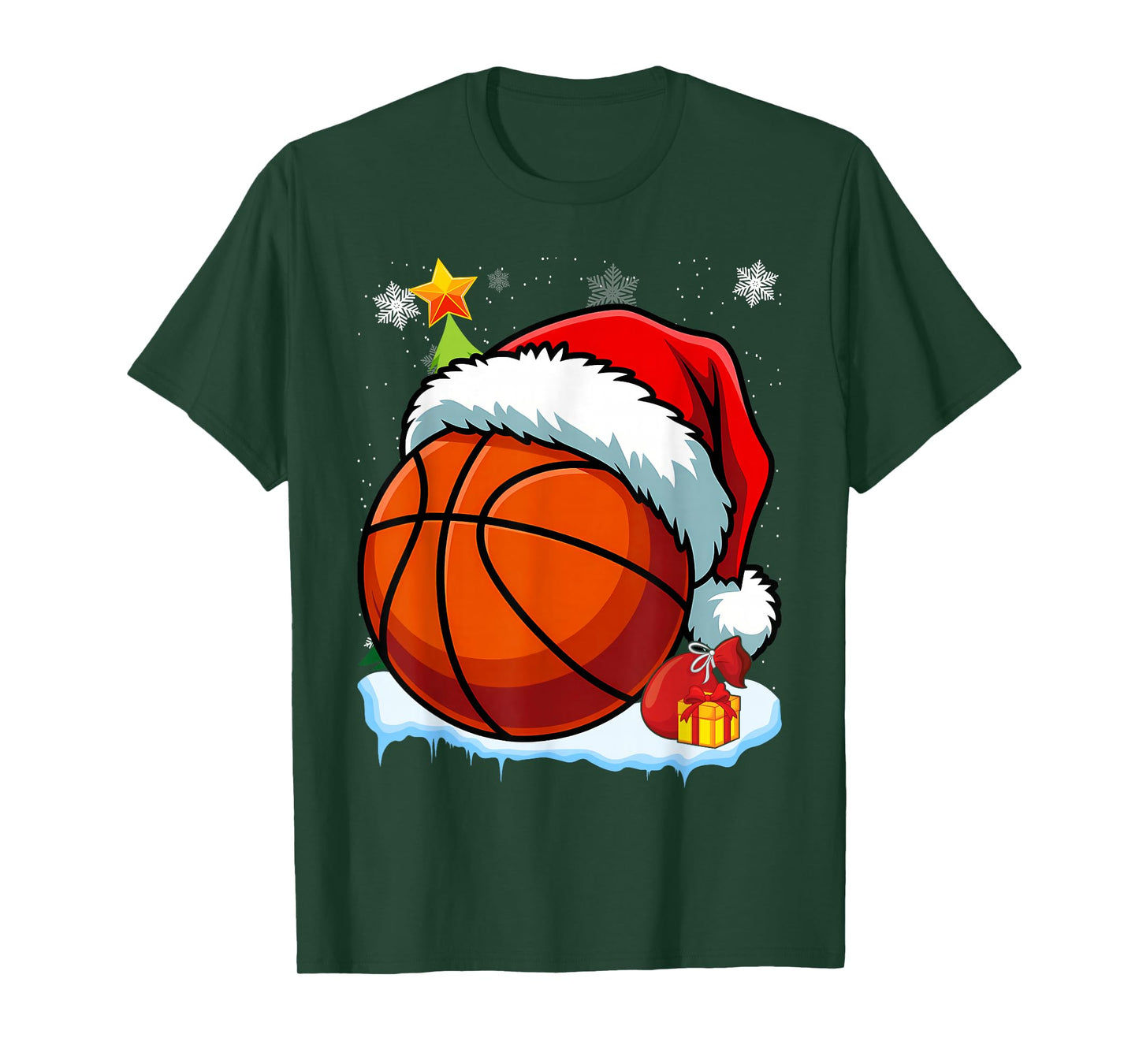 Basketball Christmas Funny Santa Hat Men Women Kids Boys T-Shirt