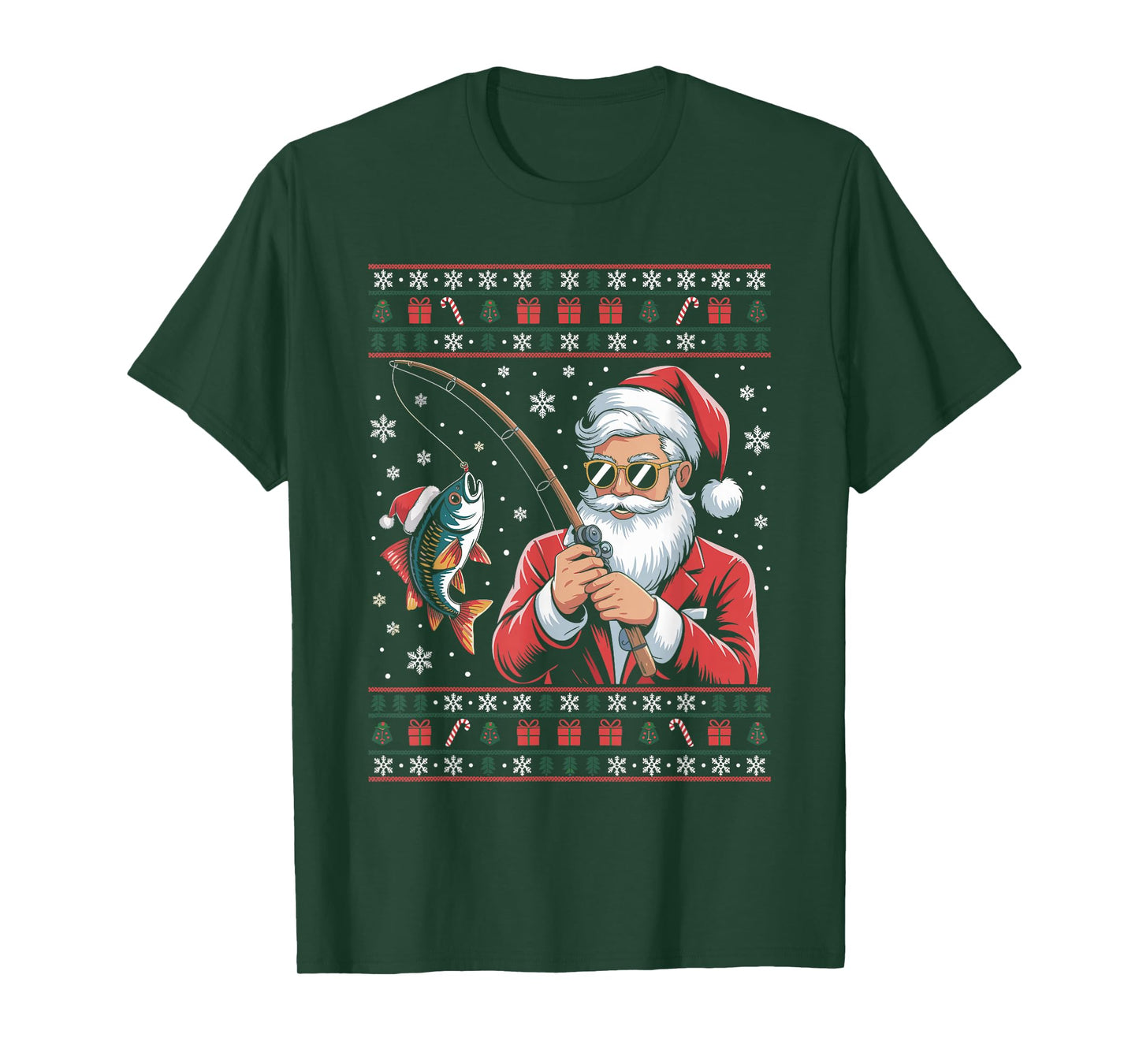 Funny Santa Claus Fishing Ugly Christmas Sweater Fisherman T-Shirt