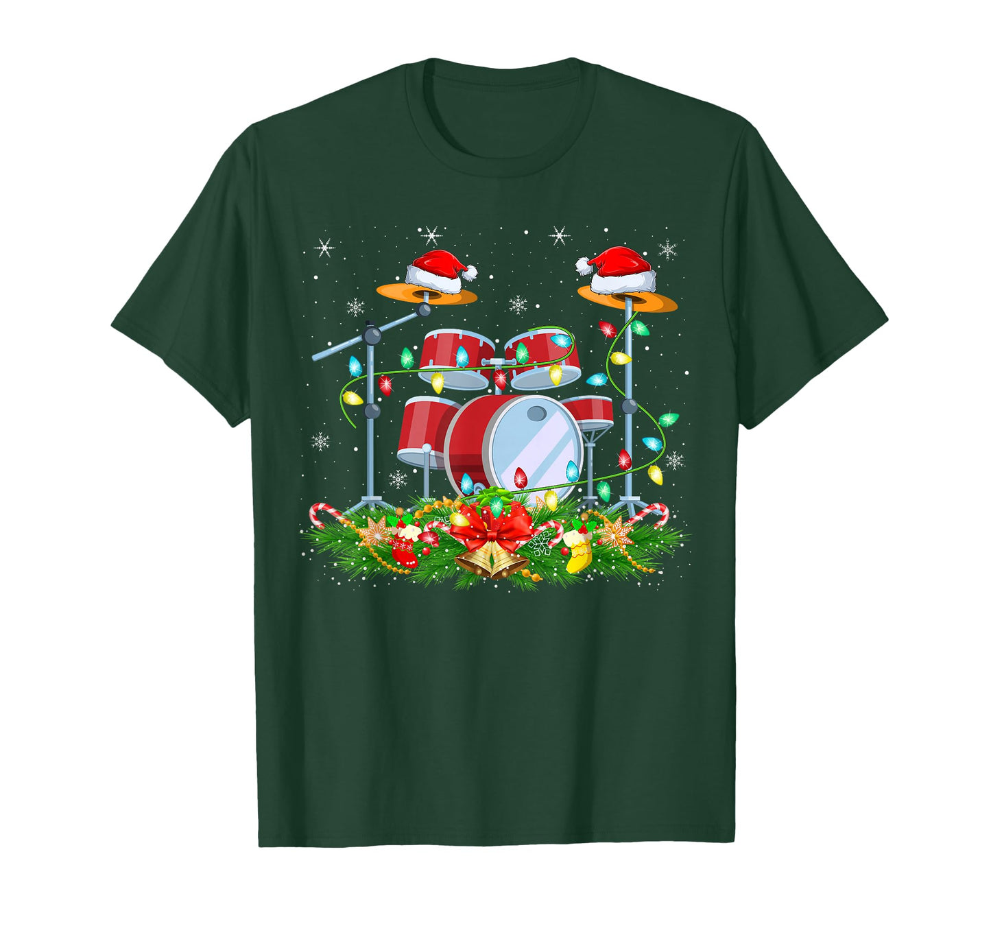 Musical Drum Christmas Lights Funny Drummer Xmas T-Shirt