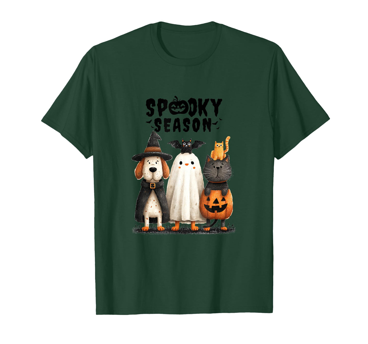 Whimsical Halloween Cat and Dog in Costume Design T-Shirt