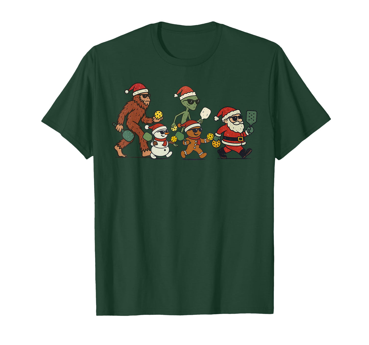 Santa Sasquatch Playing Pickleball Christmas Funny Xmas T-Shirt