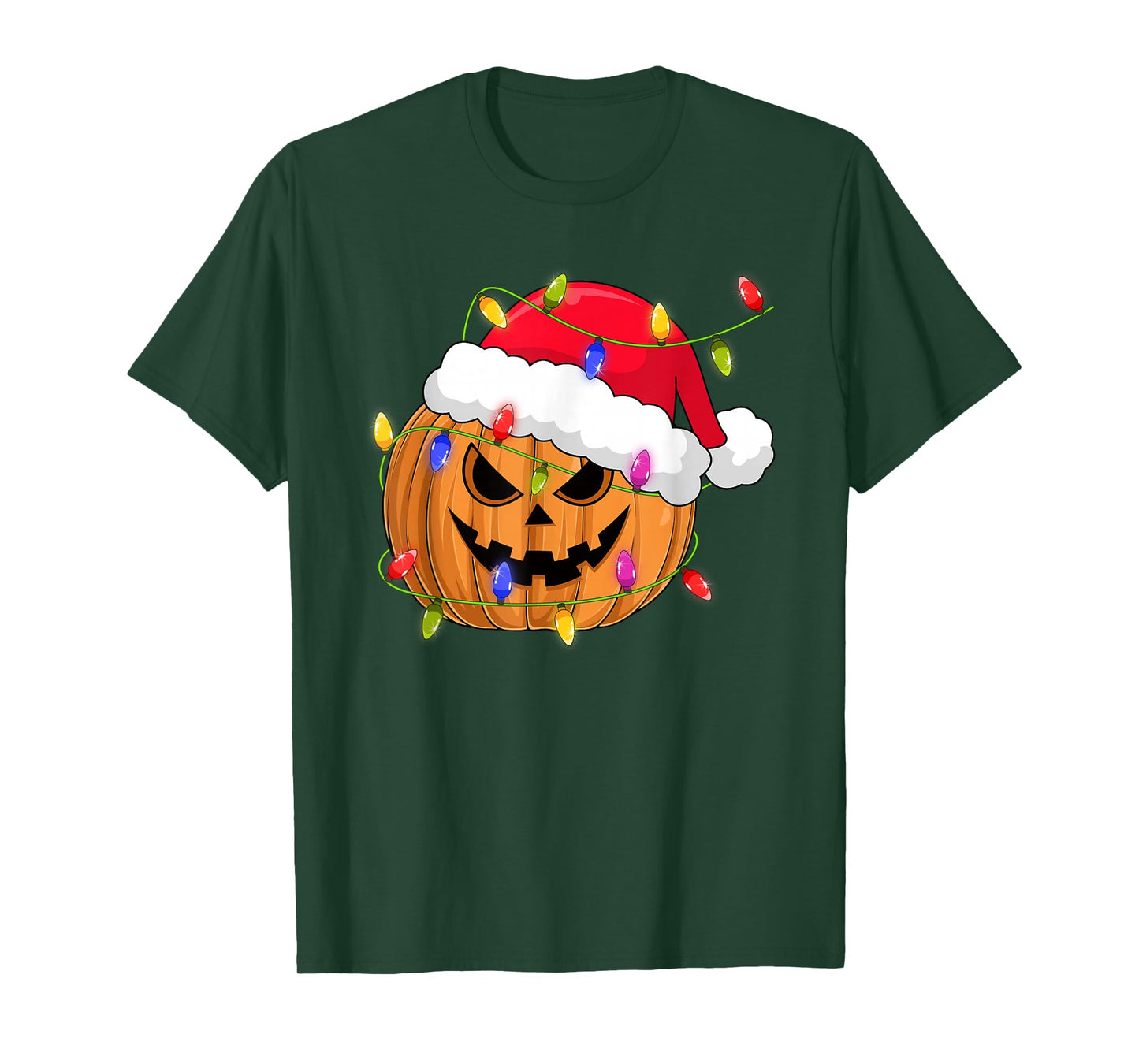 Spooky Halloween Pumpkin Xmas Lights Funny Santa Christmas T-Shirt