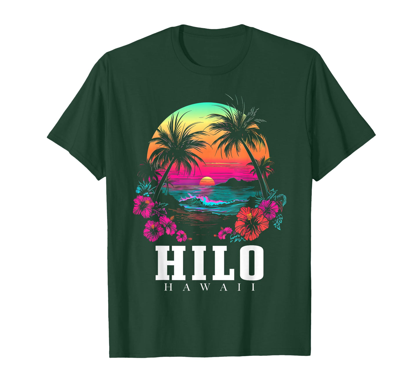 Hilo Hawaii Hawaiian Hibiscus Flowers Surfer Souvenir T-Shirt