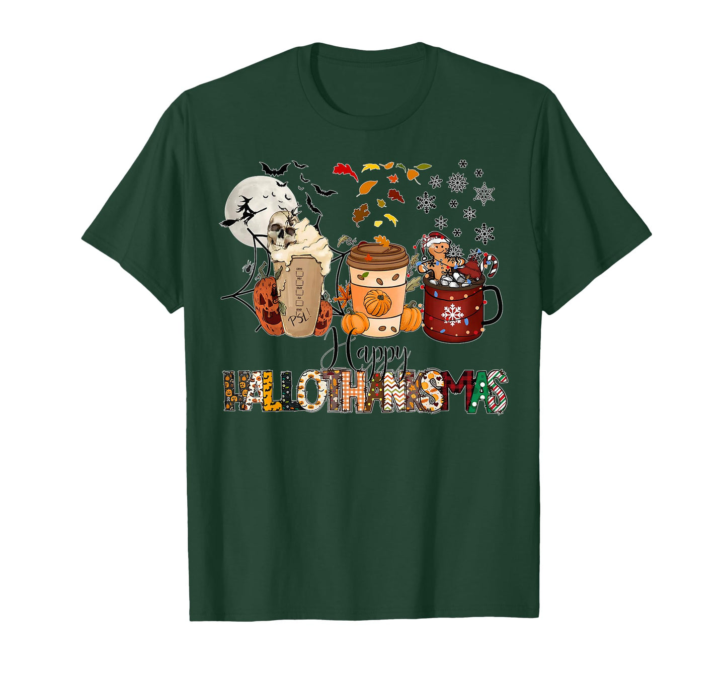 Happy Hallothanksmas Coffee Latte Halloween Thanksgiving T-Shirt