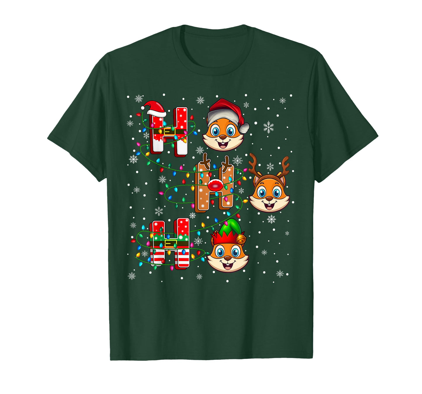 Ho Ho Ho Santa Reindeer Hat Elf Squirrel Animal Christmas T-Shirt