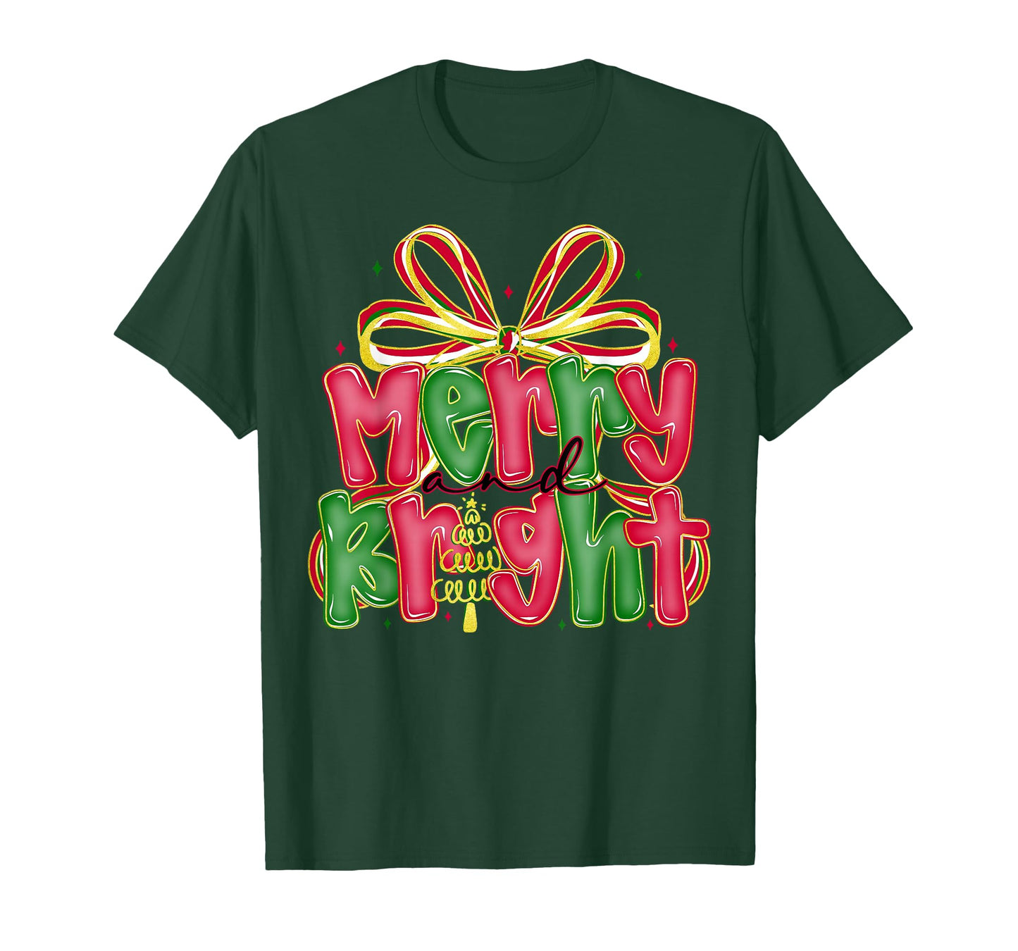 Merry & Bright Christmas Xmas Coquette Bow Pajamas Holiday T-Shirt