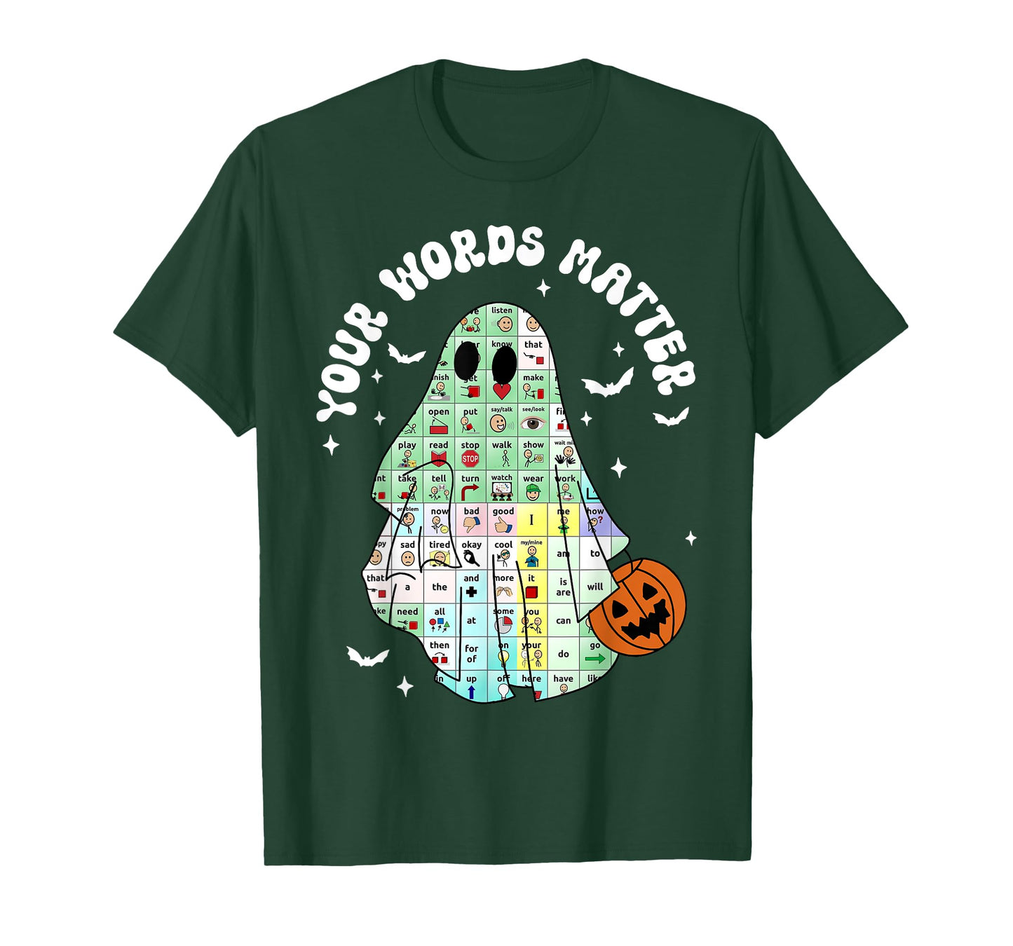 Your Words Matter Pumpkin Ghost SLP Speech Therapy Halloween T-Shirt