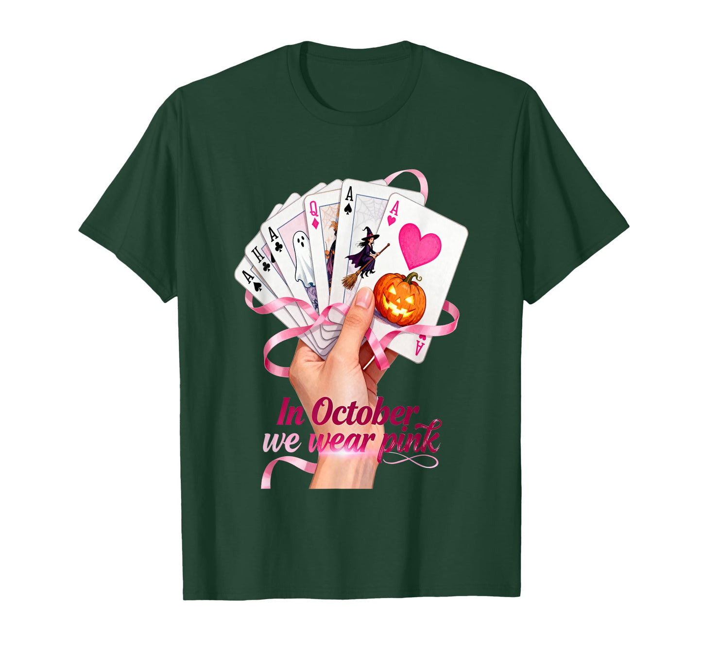 in October we wear Pink Halloween Card-Game Design T-Shirt