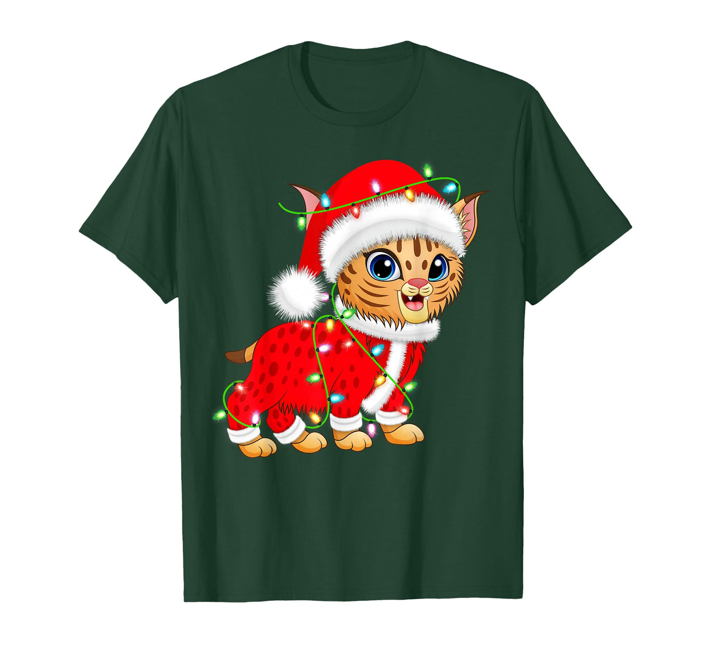 Bobcat Lynx Christmas Lights Santa Costume Cute Animal Xmas T-Shirt