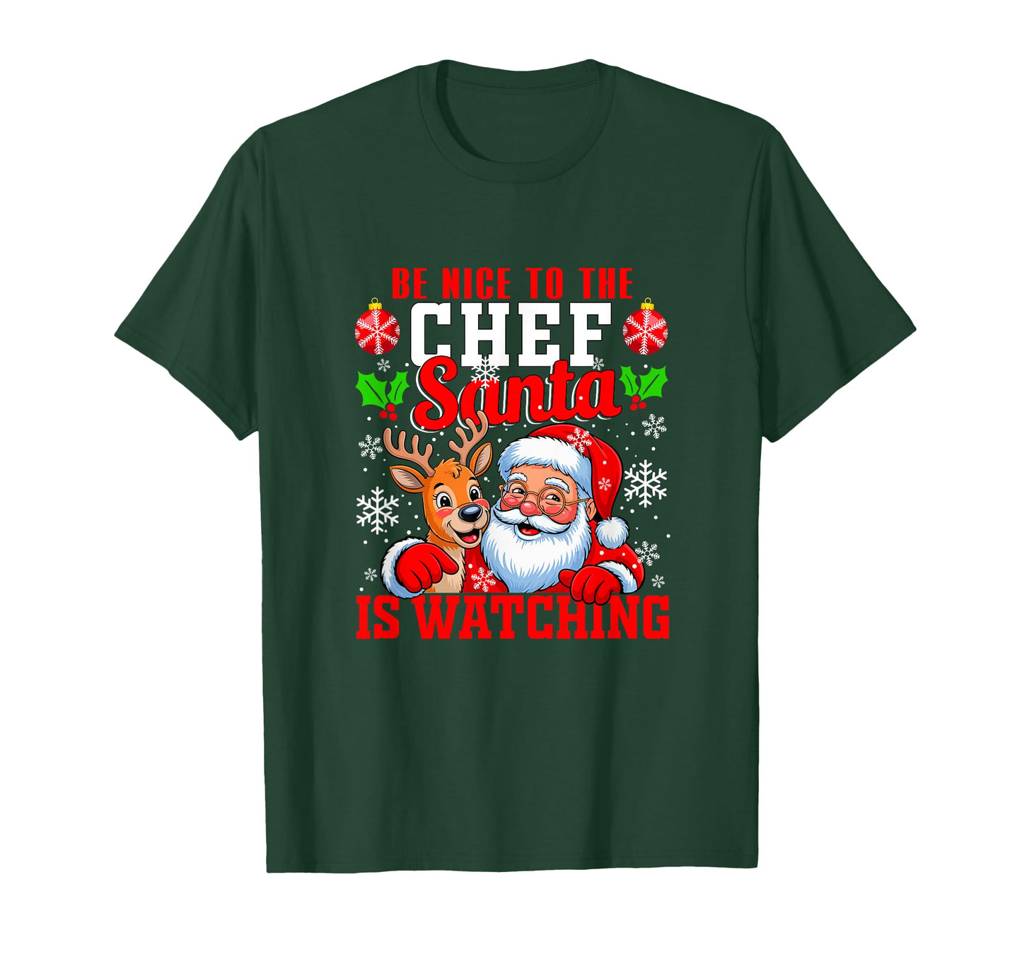 Funny Sarcastic Nice to Chef Santa is Watching Xmas T-Shirt
