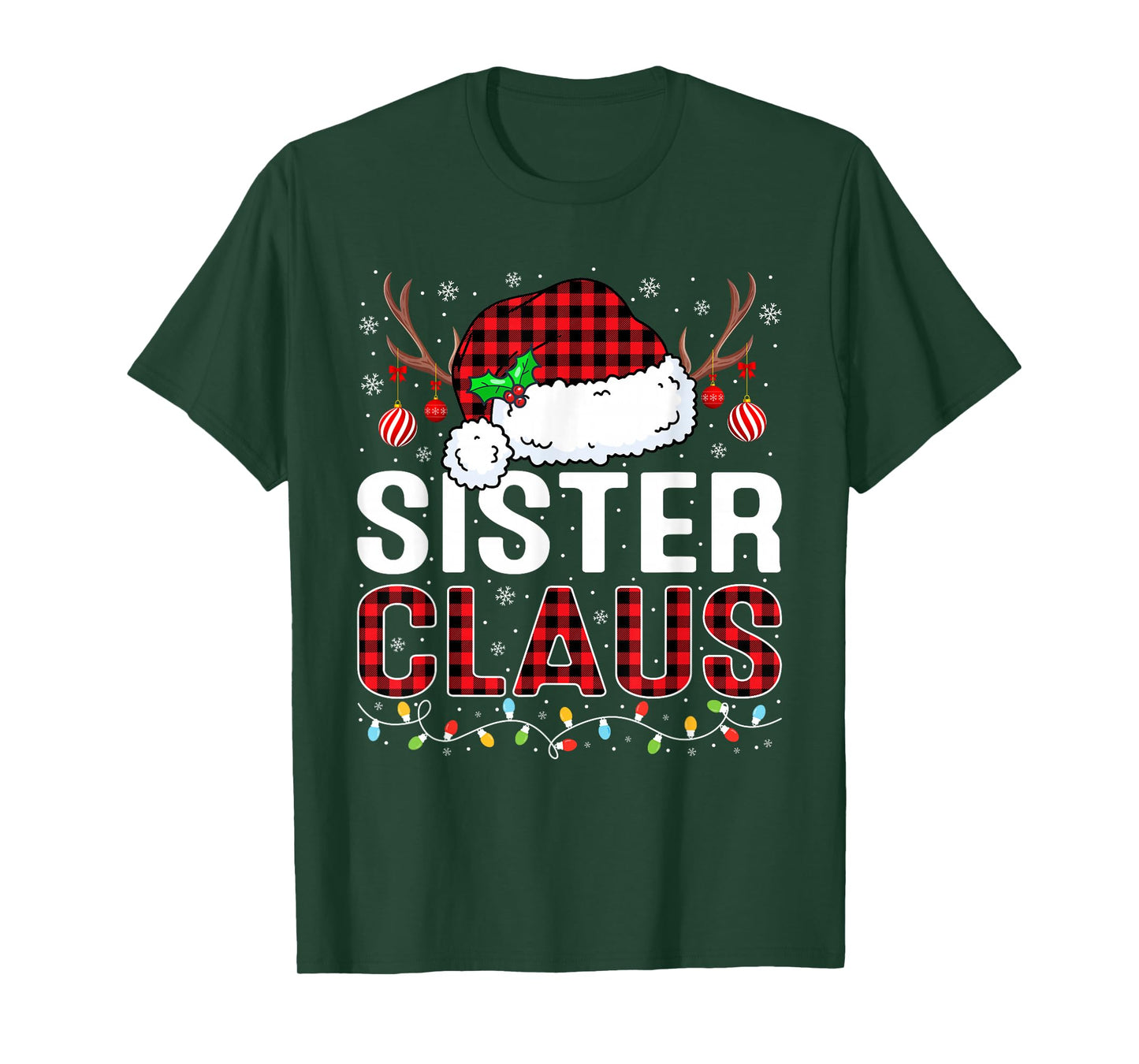 Christmas Lights Sister Claus Family Matching Xmas Pajama T-Shirt