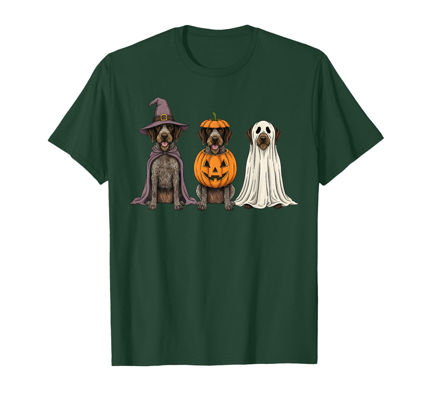 Spooky Ghost German Wirehaired Pointer Pumpkin Halloween T-Shirt