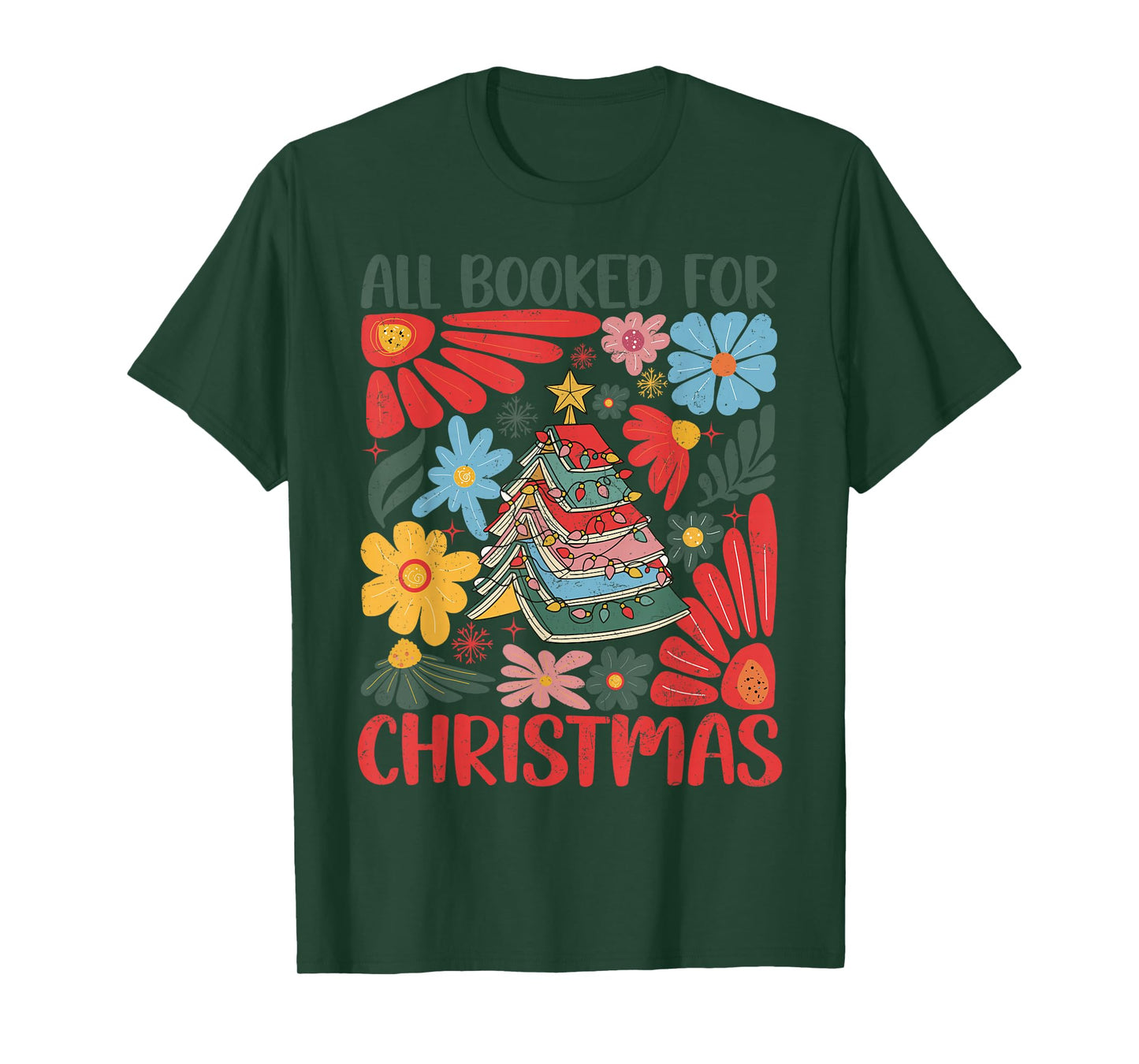 All Booked for Christmas Book Tree Lights Library T-Shirt