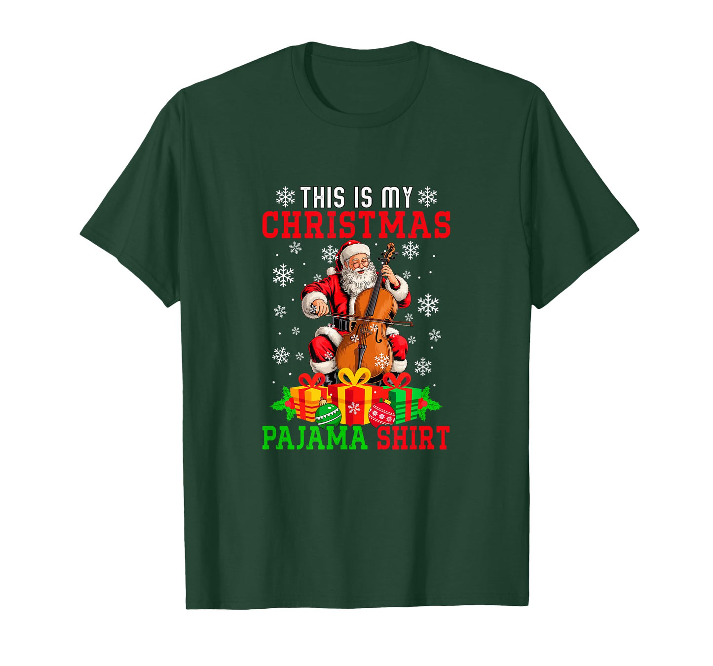My Christmas Pajama Shirt Santa Playing Cello Instrument T-Shirt
