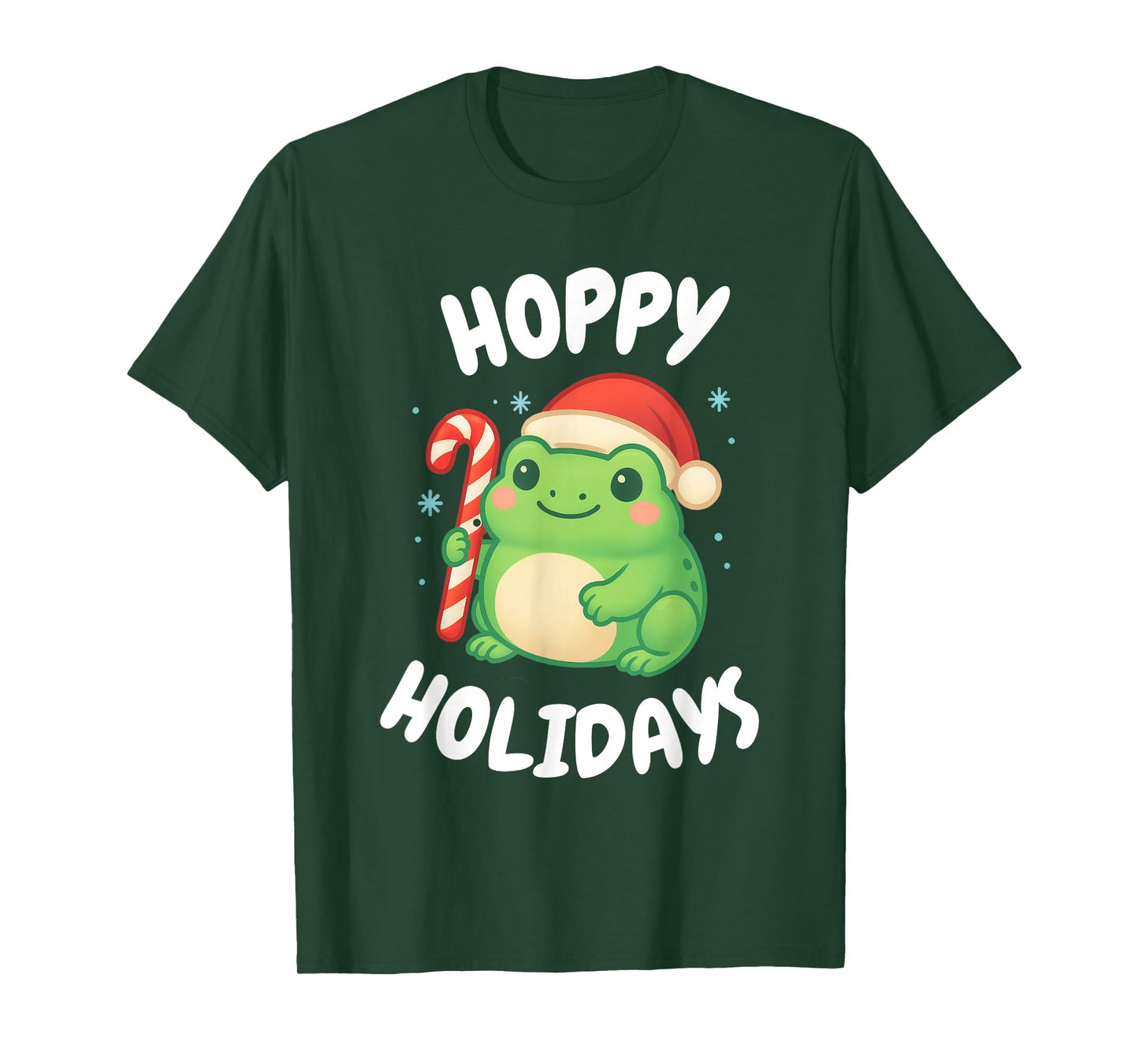 Hoppy Holidays Cute Christmas Frog with Candy Cane T-Shirt