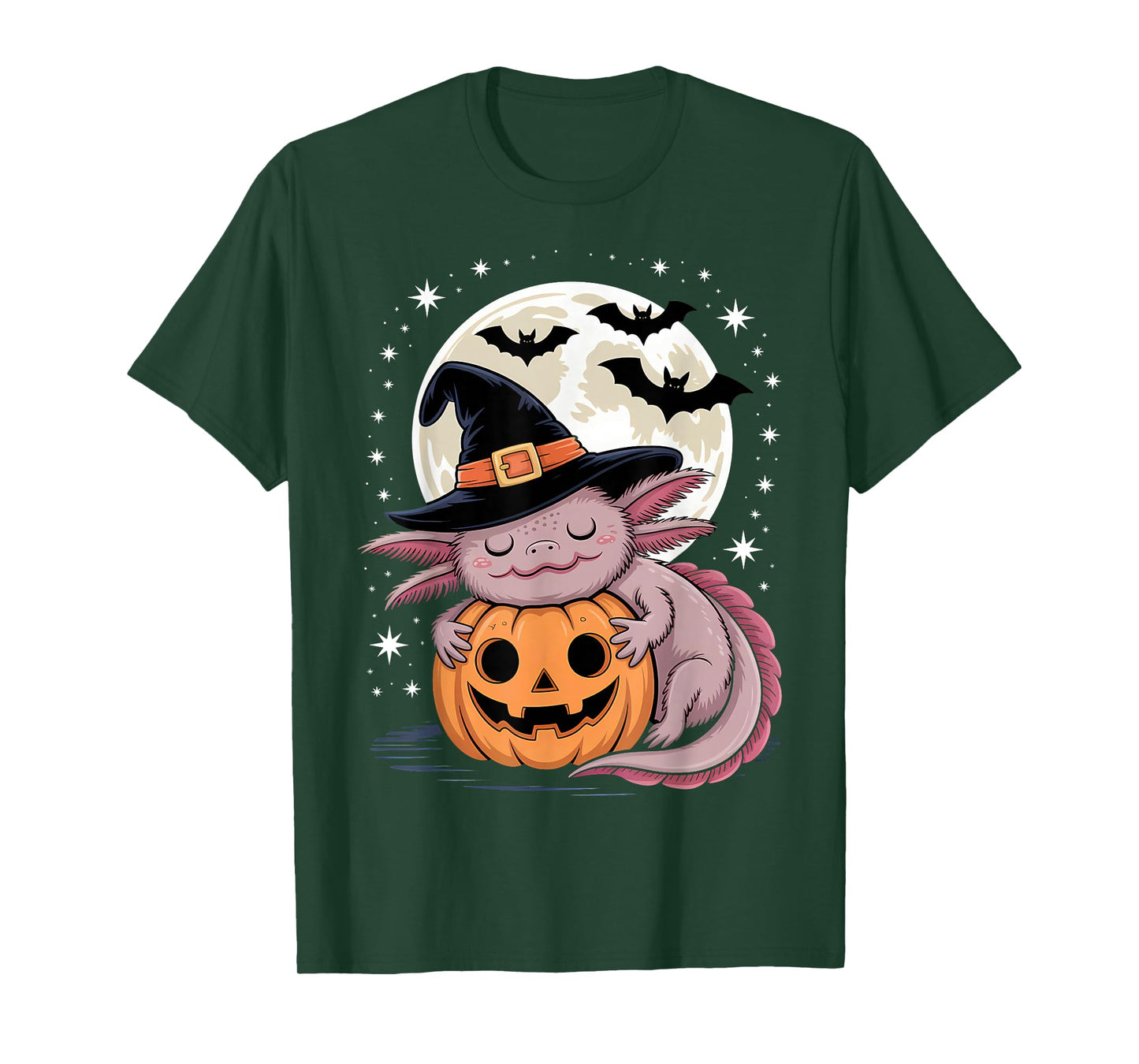 Halloween Axolotl Witch Hat Pumpkin Spooky T-Shirt