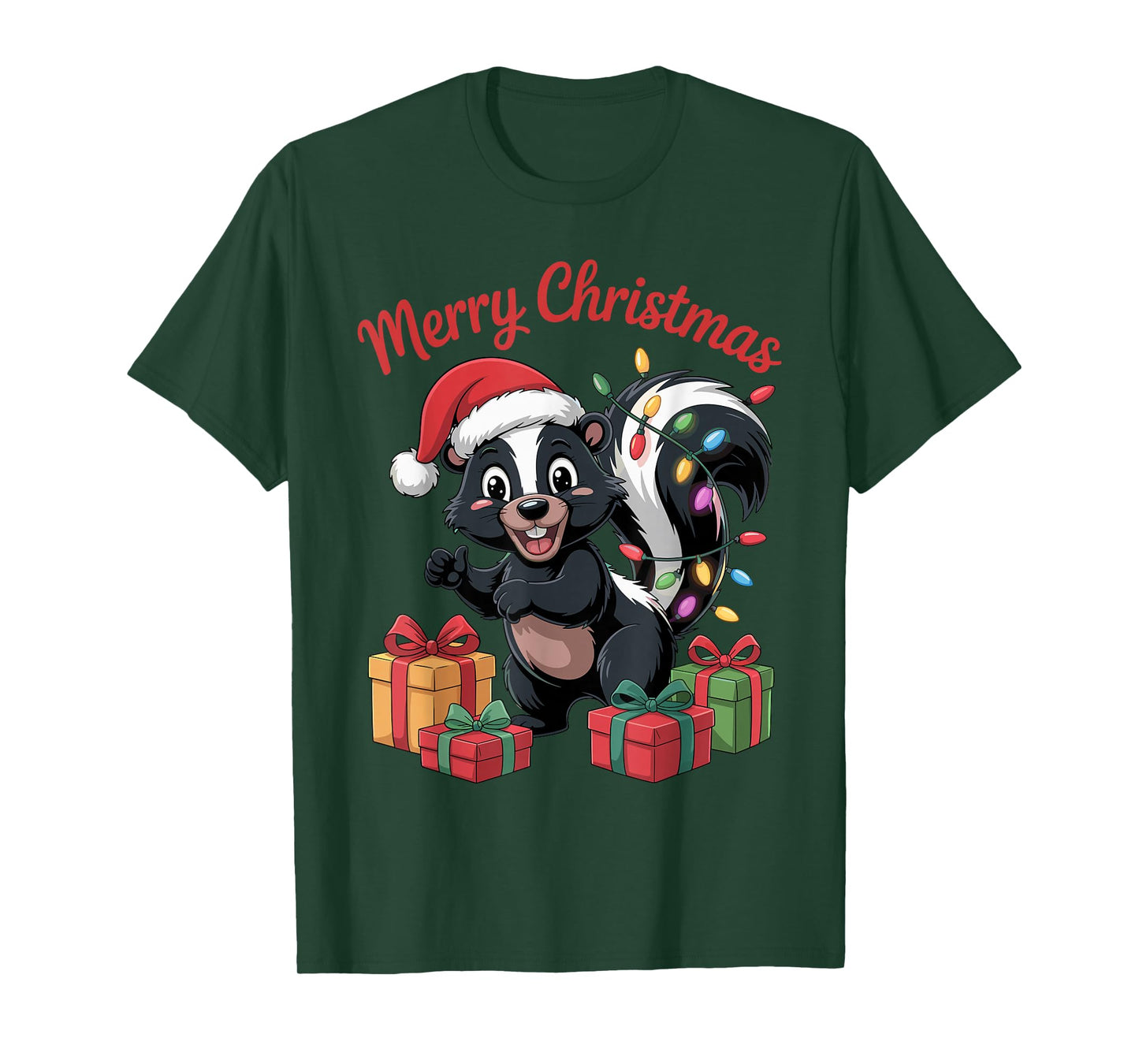 Skunk Santa Hat Christmas Design Funny Animal Lovers Holiday T-Shirt