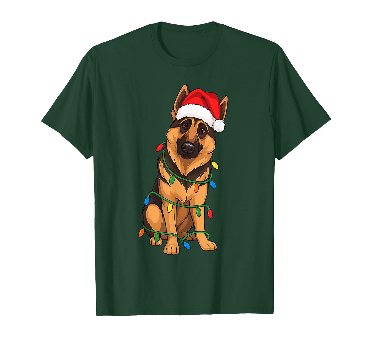 German Shepherd Christmas Tree Lights Holiday Dog Lover T-Shirt