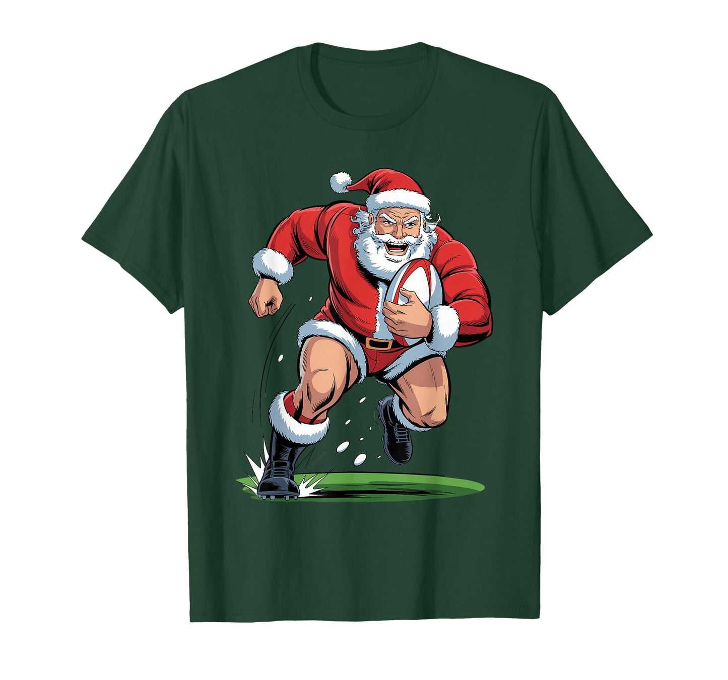Santa Playing Rugby Funny Sports Christmas Holiday Xmas T-Shirt