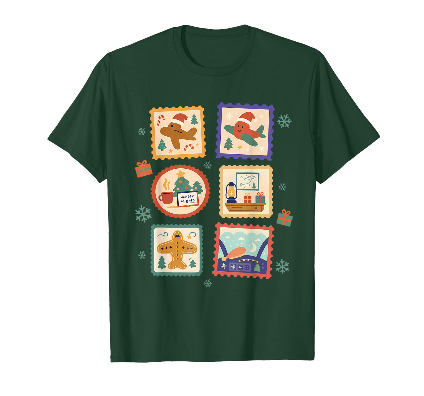 Pilot Aviation Airplane Xmas Vibes Merry Christmas Stamps T-Shirt