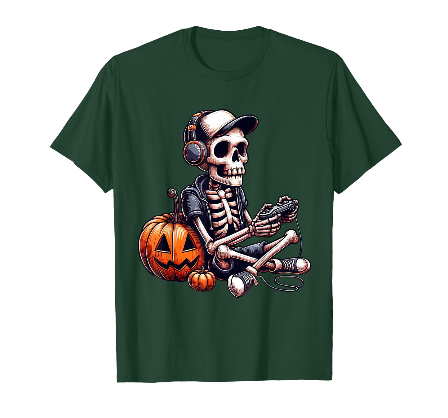 Funny Skeleton Playing Video Game Halloween Shirt Boys Gamer T-Shirt