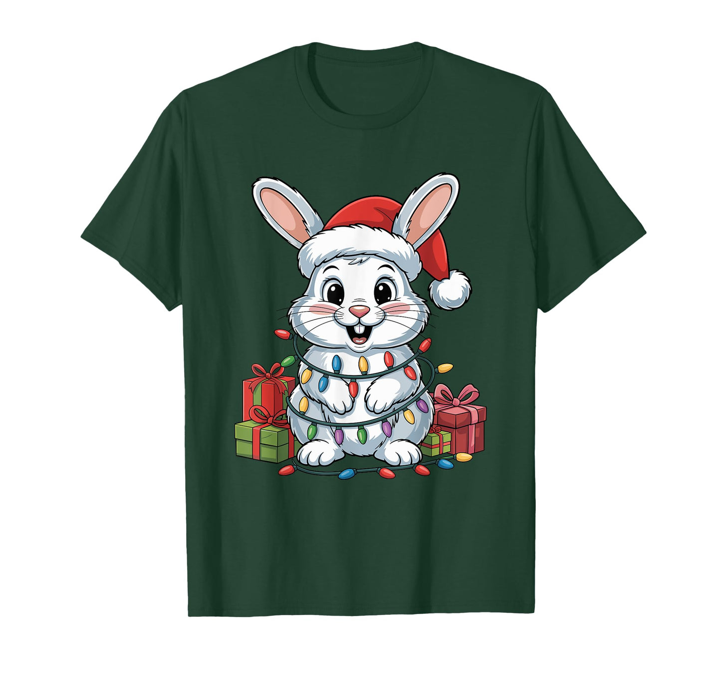 Funny Rabbit Santa Hat Animals Lovers Ugly Christmas Pajamas T-Shirt