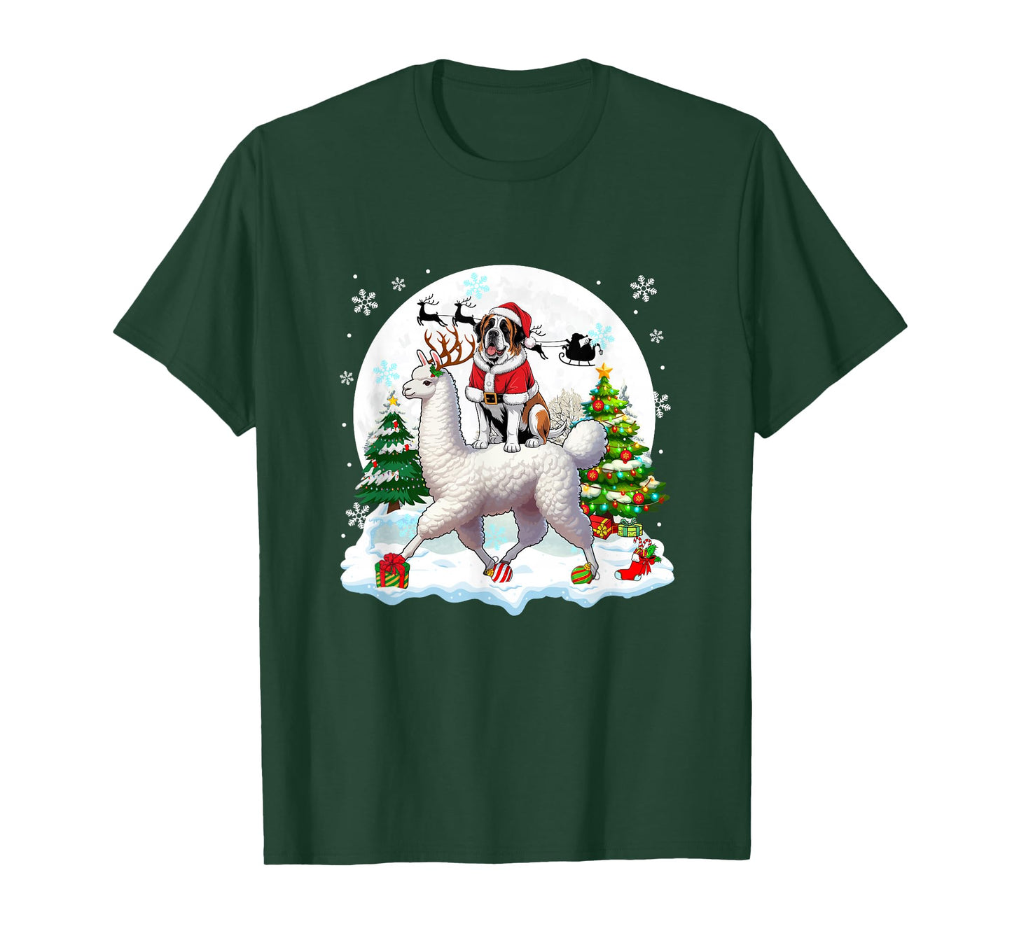 Santa St. Bernard Riding Llama Reindeer Christmas Owner Kids T-Shirt