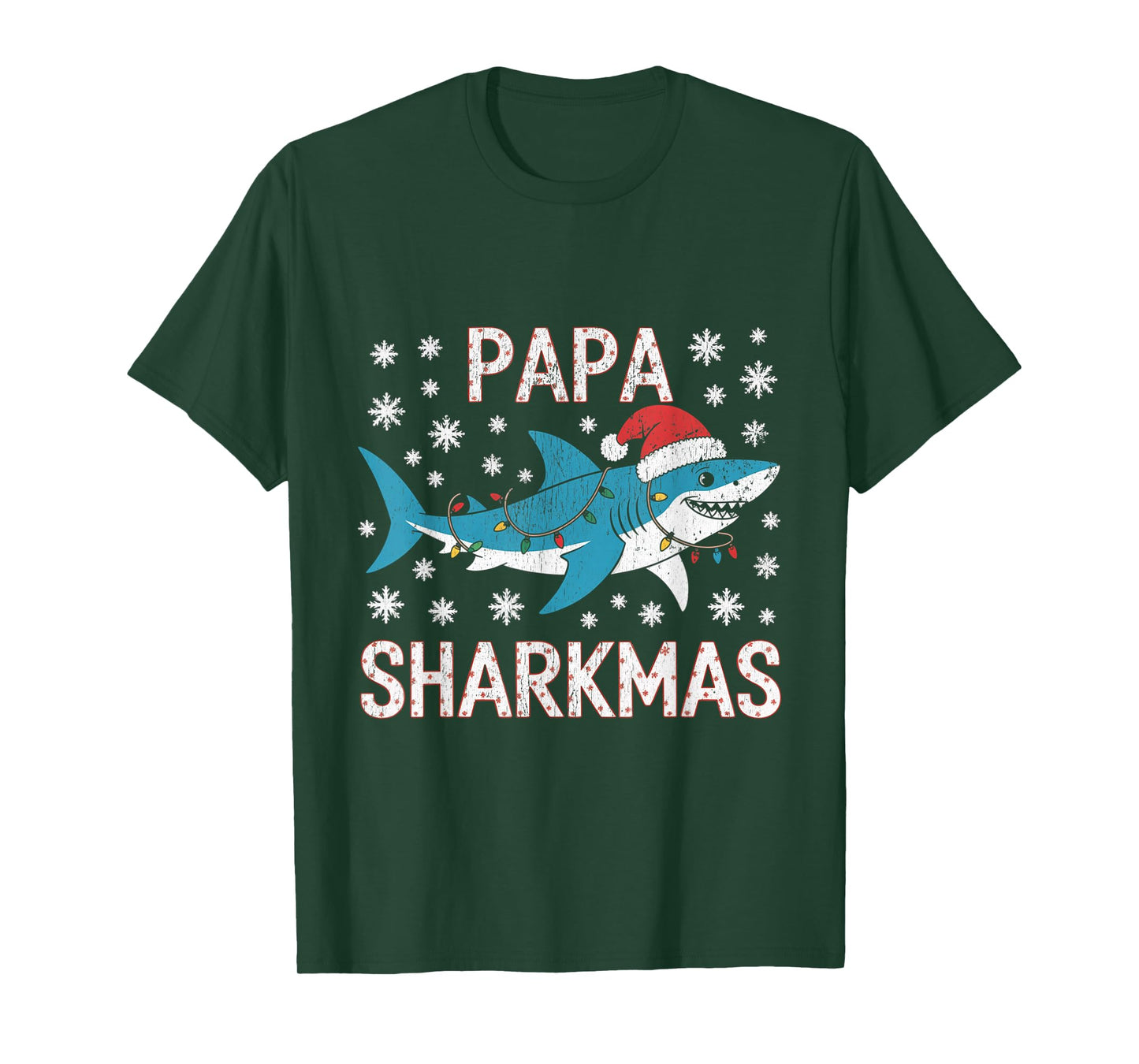 Papa Sharkmas Funny Shark Santa Hat Ugly Christmas Sweater T-Shirt