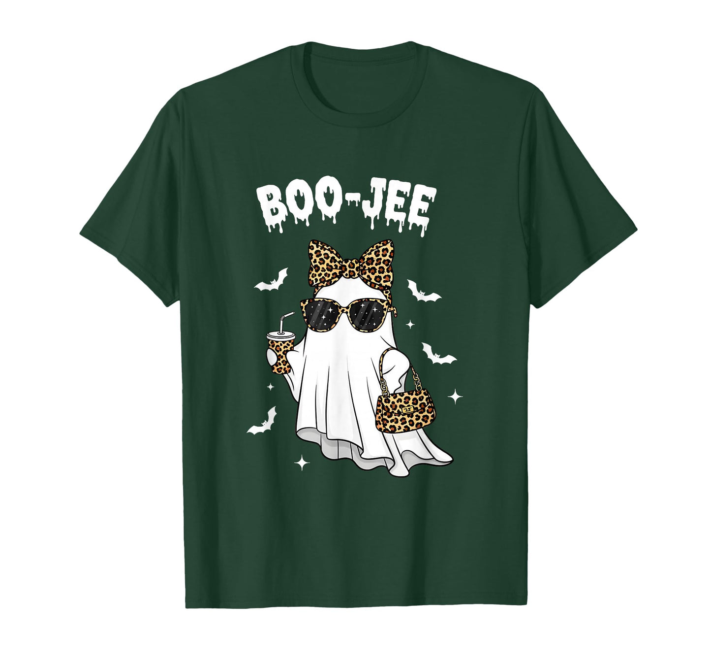 Coquette Leopard Ghost Coffee Boo JEE Halloween Boujee Ghost T-Shirt