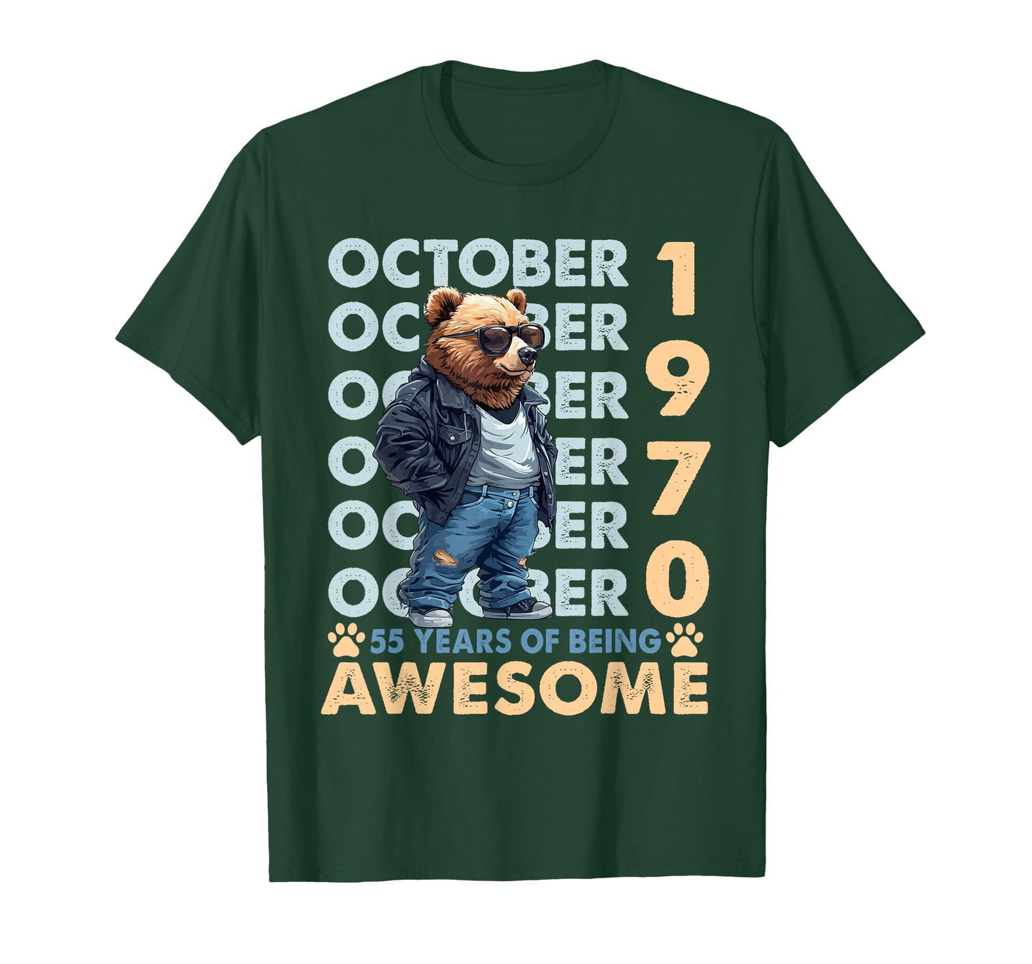 55th Birthday Bear Legends October 1970 55 Years Old Mens T-Shirt