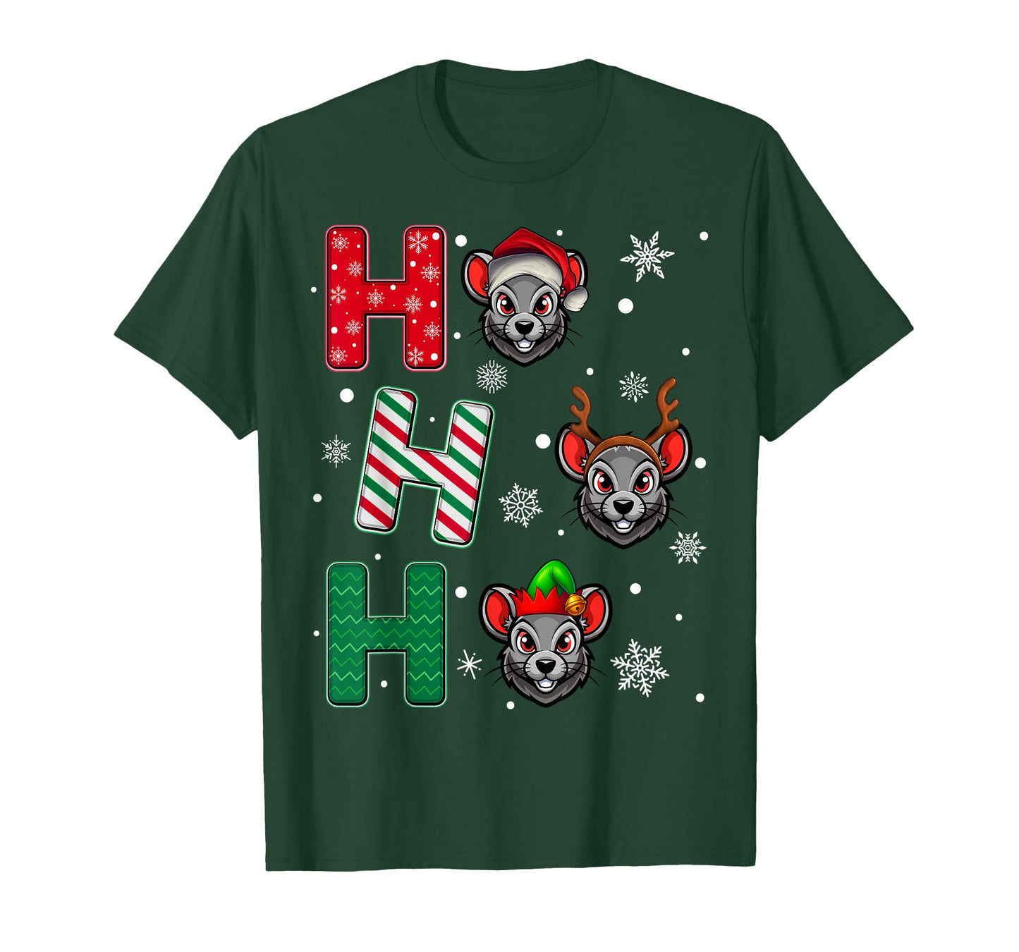 Ho Ho Ho Rat Animal Matching Santa Elf Xmas T-Shirt