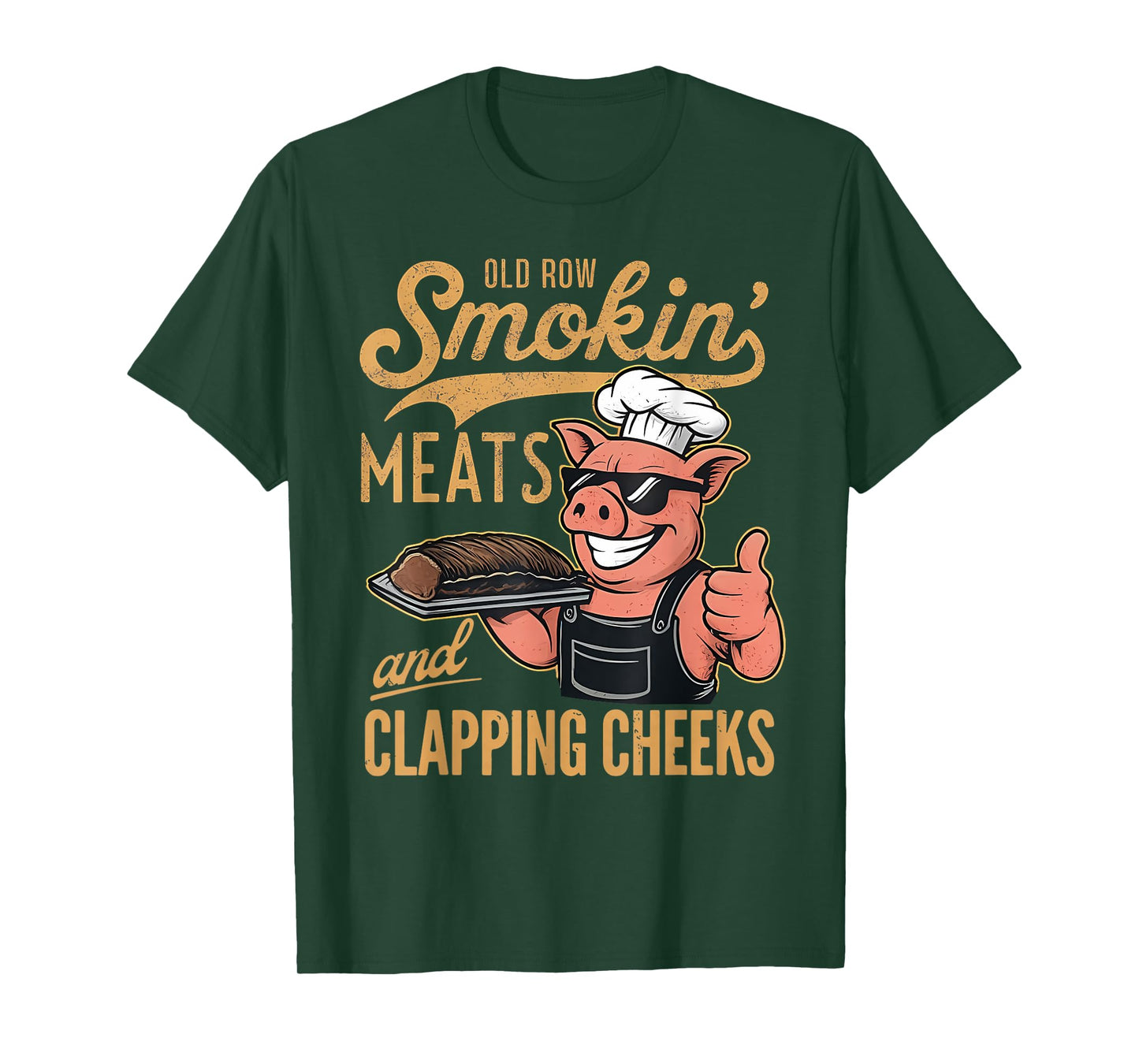 Row Smokin' Meats And Clapping Cheeks BBQ Funny Pig Chef T-Shirt