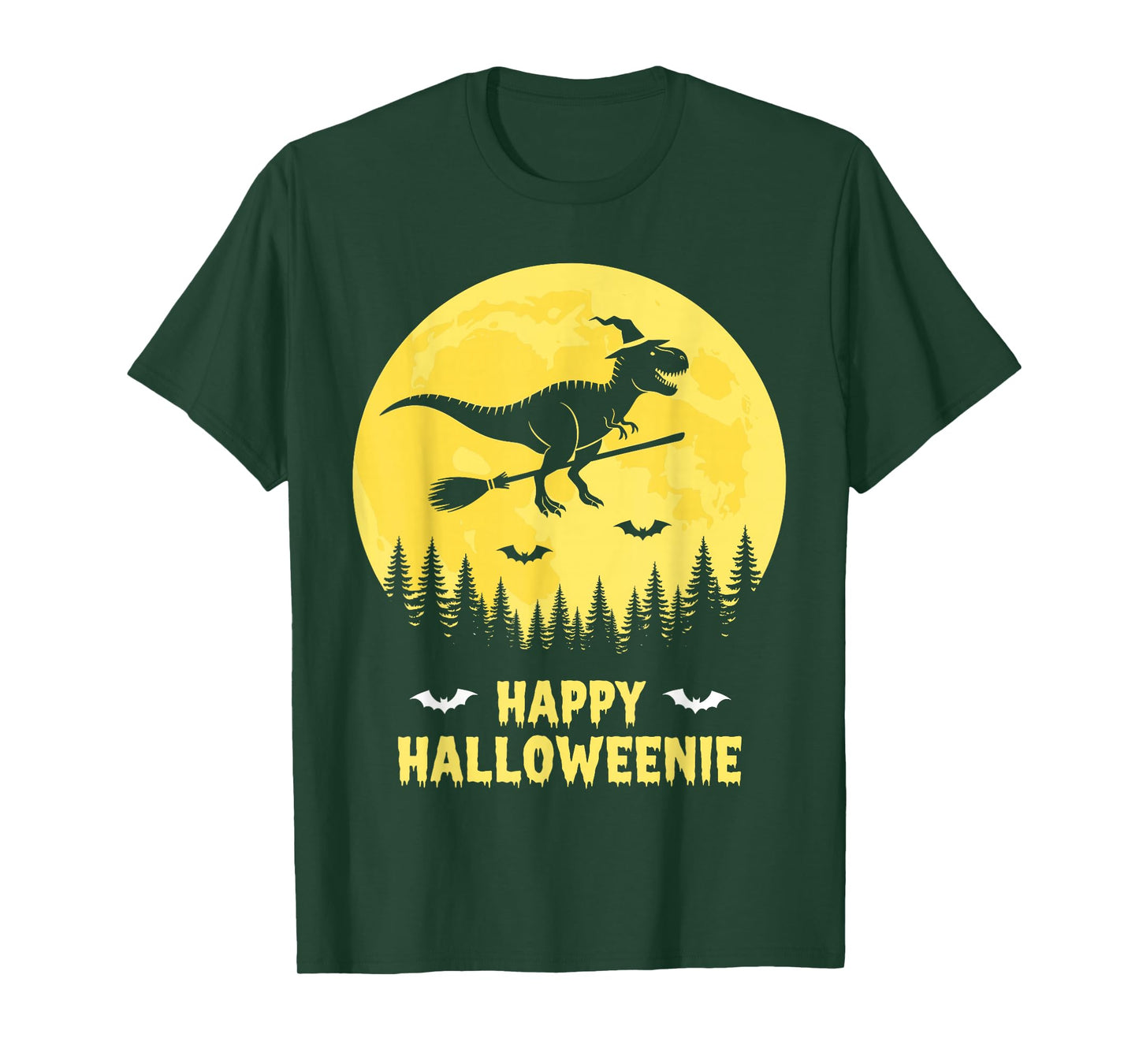 Happy Halloweenie Funny Dinosaur T Rex Flying Witch T-Shirt
