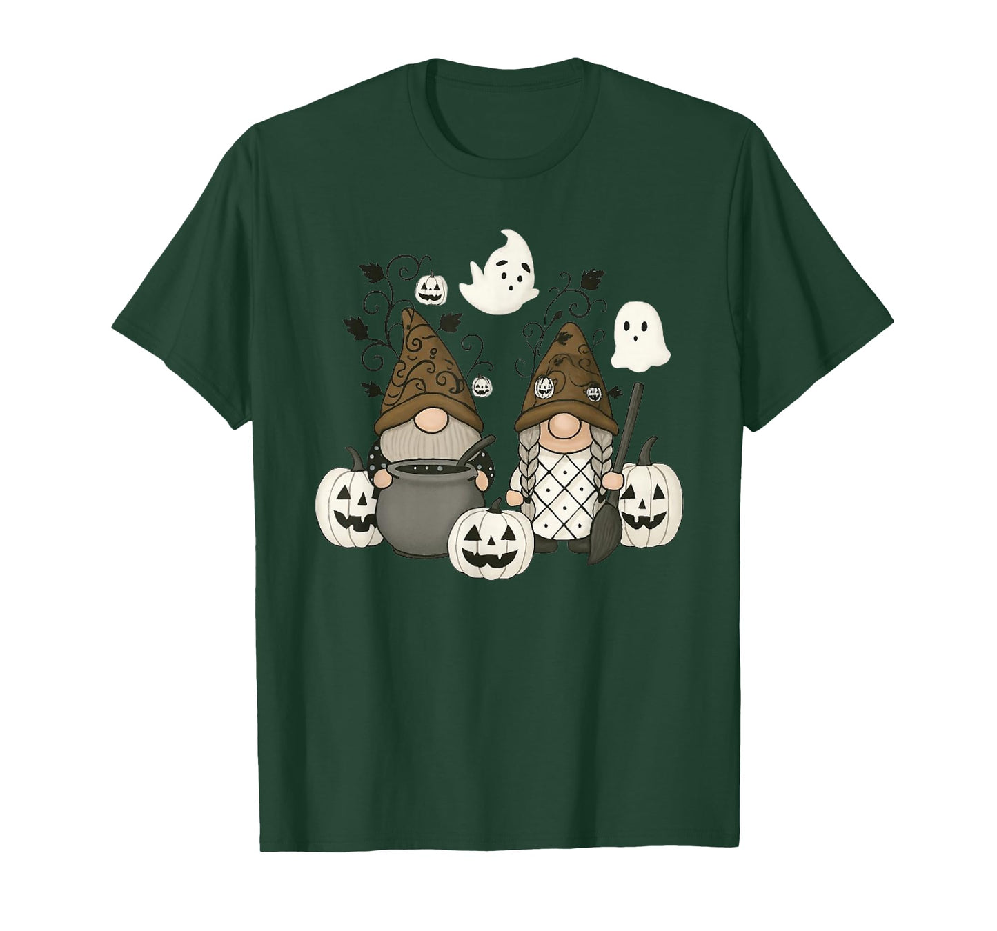 Funny Gnome Halloween with Pumpkin Ghost Leopard Design T-Shirt
