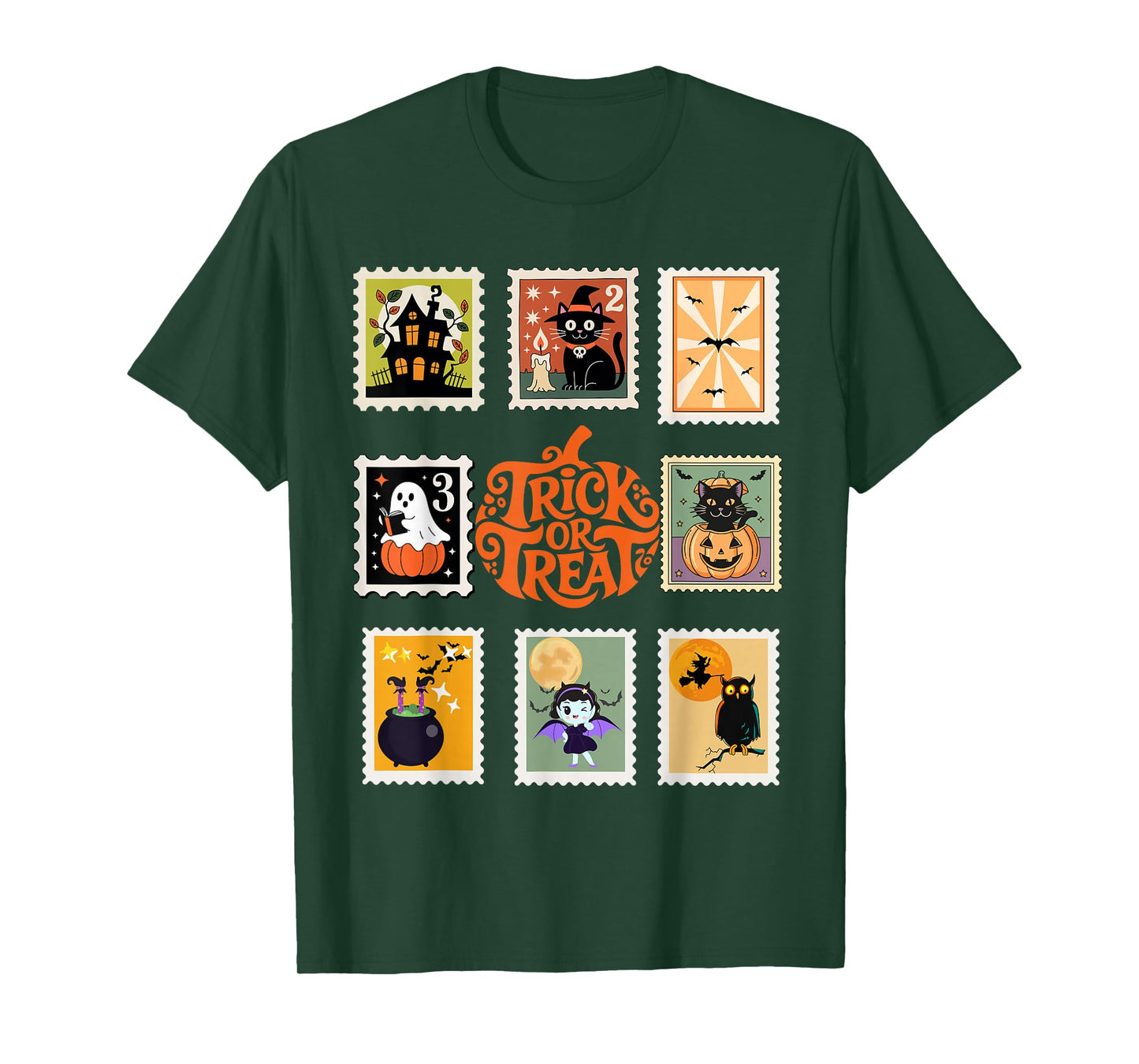 Cute Halloween Stamp Icons Funny Witch Cat Ghost Gift Idea T-Shirt