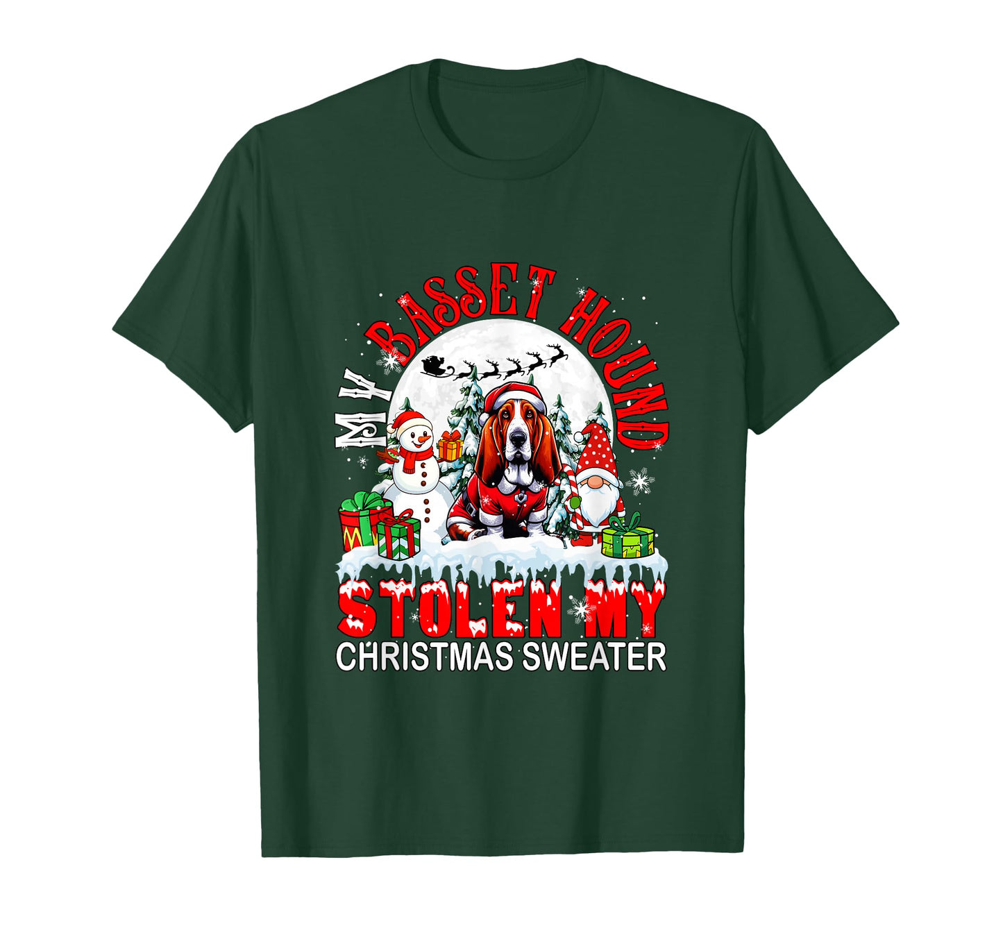 My Basset Hound Stolen My Christmas Sweater Santa Dog Owner T-Shirt