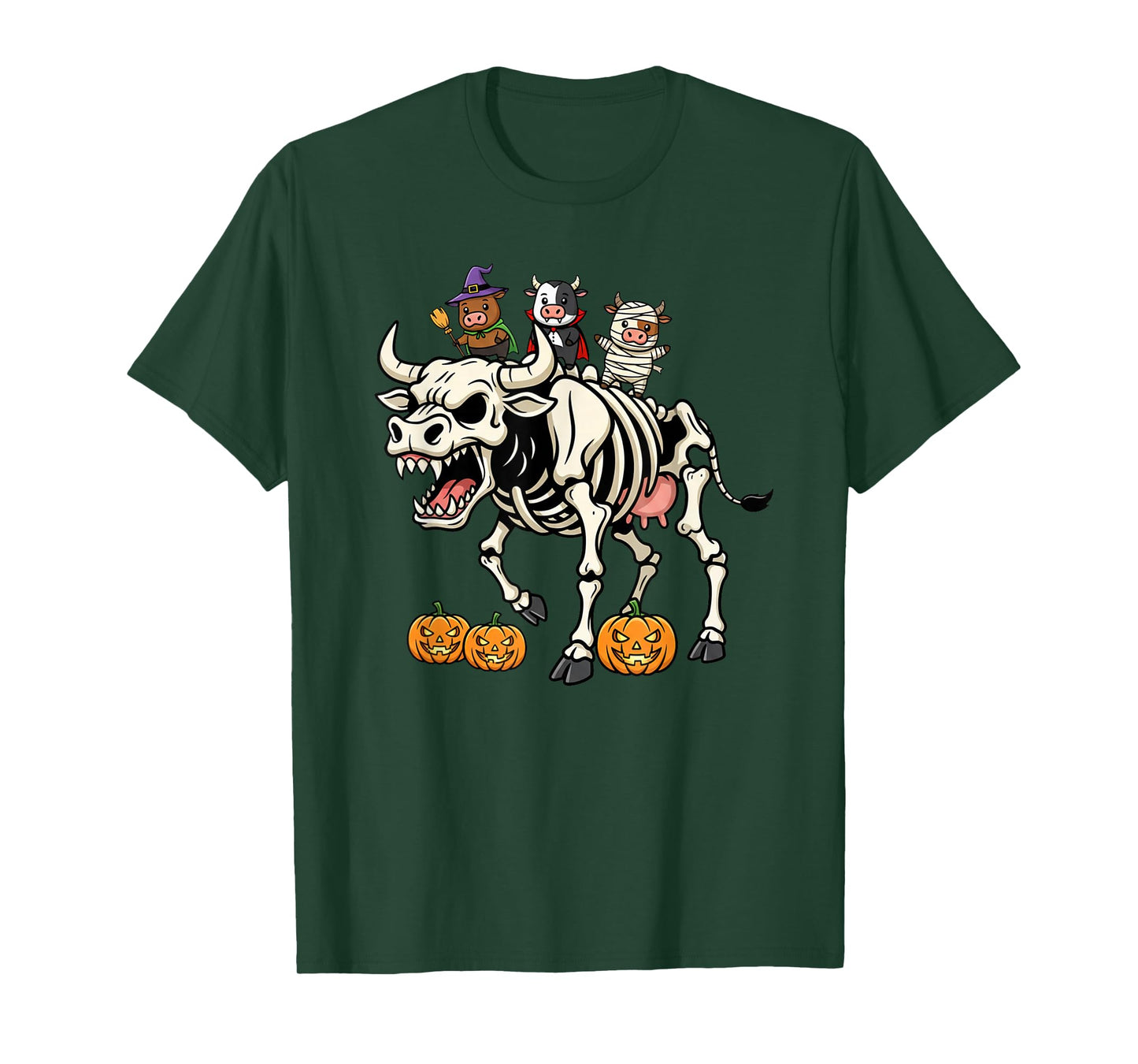 Funny Cow Skeleton Mummy Witch Halloween Kids Mens Womens T-Shirt