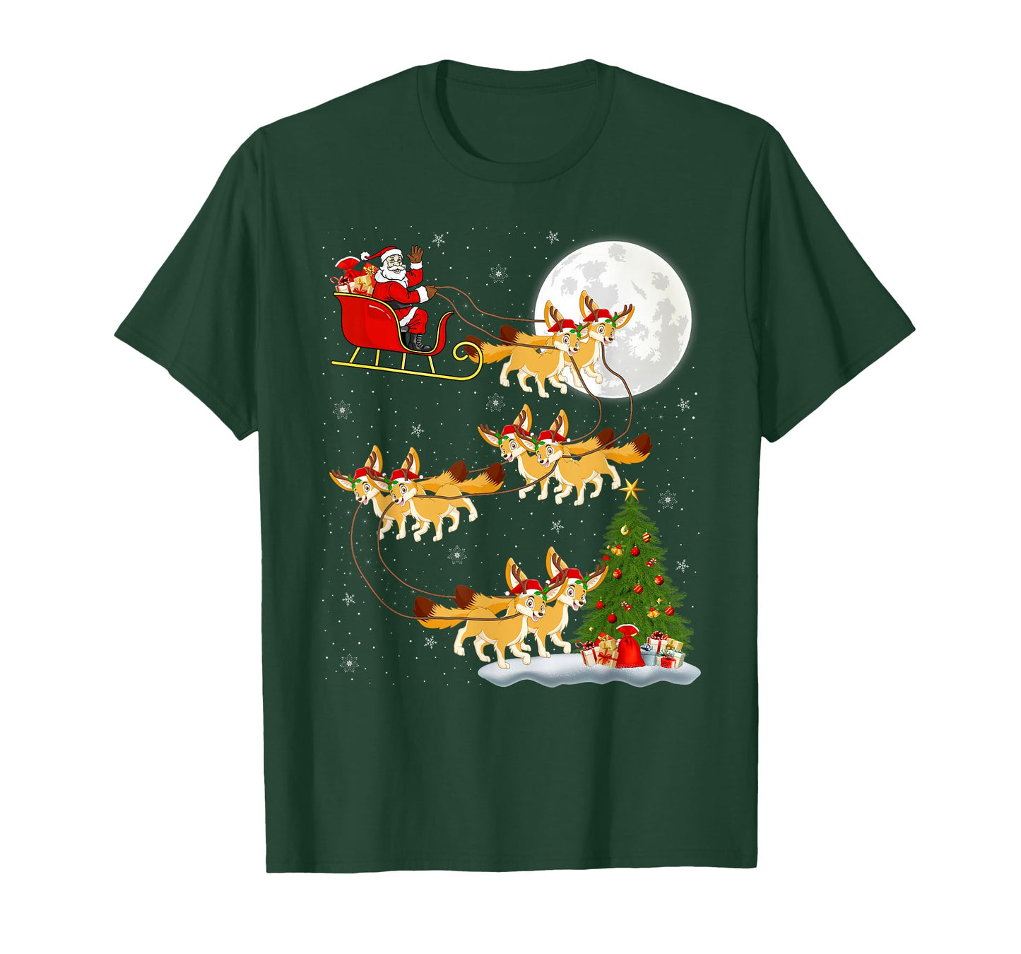 Fennec Fox Santa Sleigh Flying Funny Magical Christmas T-Shirt