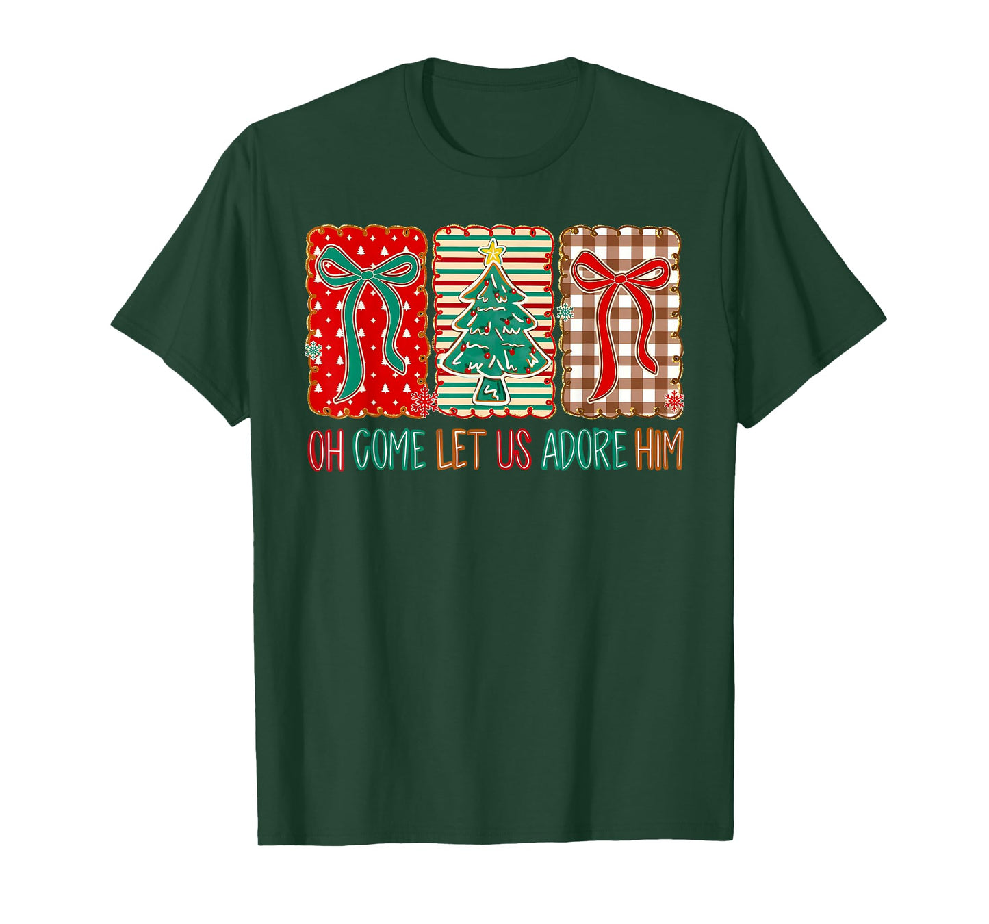 Oh Come Let Us Adore Him Jesus Christian Holiday Christmas T-Shirt