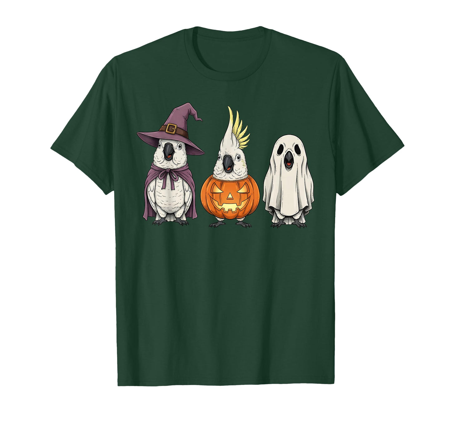 Spooky Ghost White Cockatoo Parrot Lover Pumpkin Halloween T-Shirt